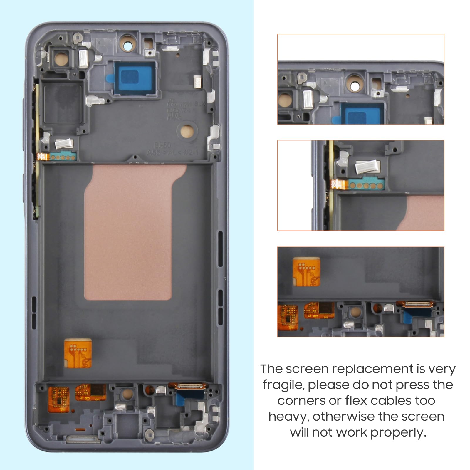 for Samsung Galaxy A55 5G Screen Replacement - for Samsung A55 5G LCD Display Touch Screen for Galaxy A556V SM-A556B/DS SM-A556E LCD Digitizer Glass Assembly Kits (with Frame, No Fingerprint)