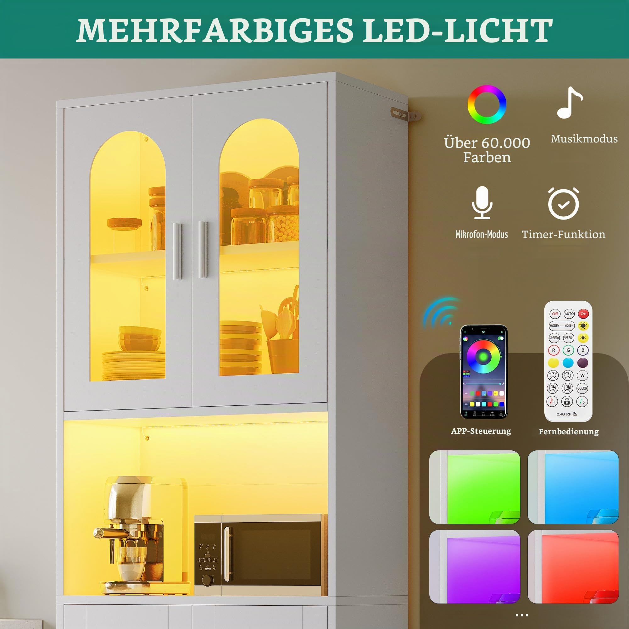 YITAHOME Hochschrank Küchenschrank Holz, Arbeitsplatte and LED-Beleuchtung