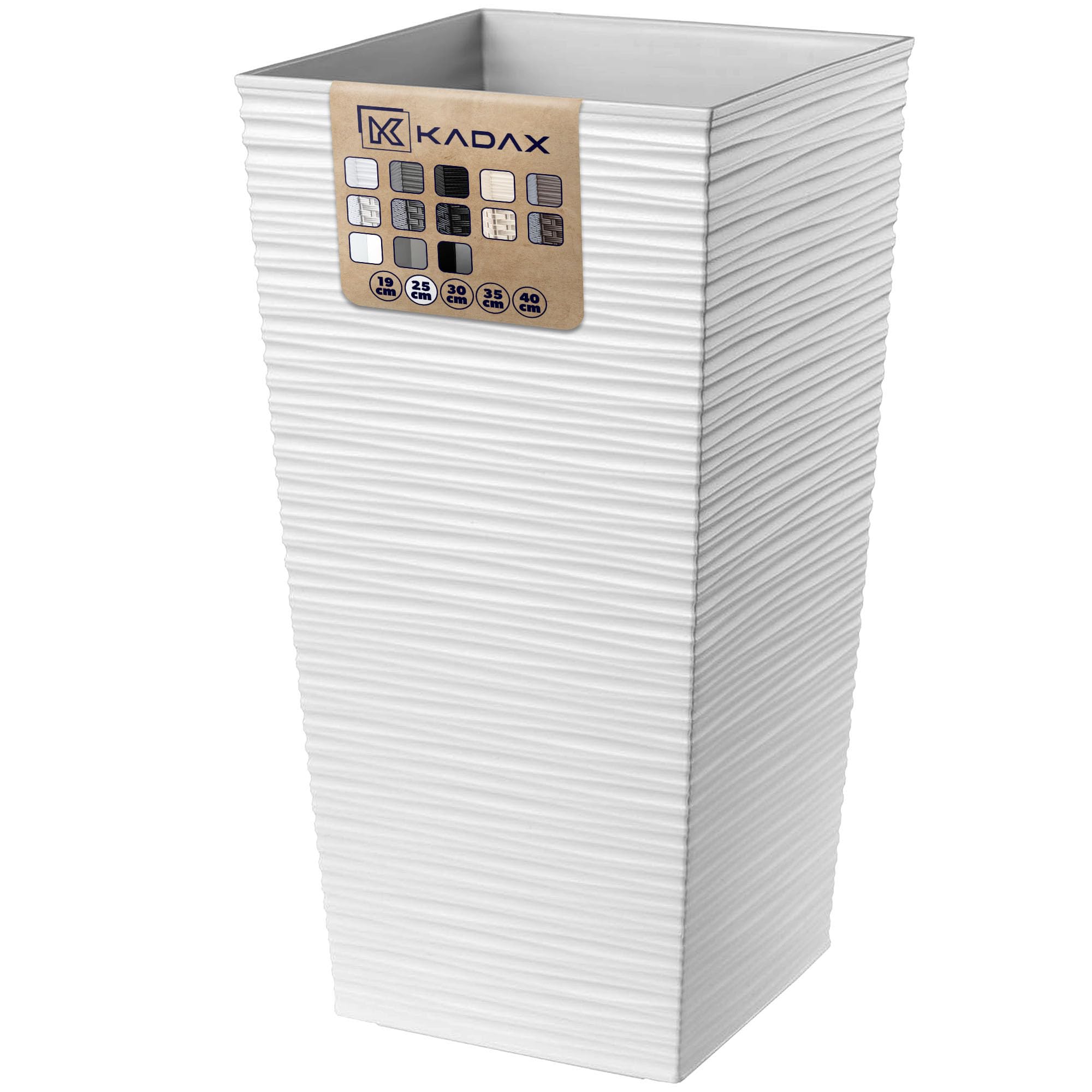 KADAX Macetero Alto de Diseño Moderno para Plantas de Interior y Exterior, Maceta Grande de Plástico, Jardinera Alta (Blanco, Texturizado, 46.5 cm)