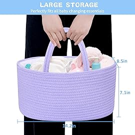 ABenkle Diaper Caddy Organizer, Boho Rustic Cotton Rope Nursery Baby Basket, Changing Table Organizer for Baby Diaper Storage and Baby Shower
