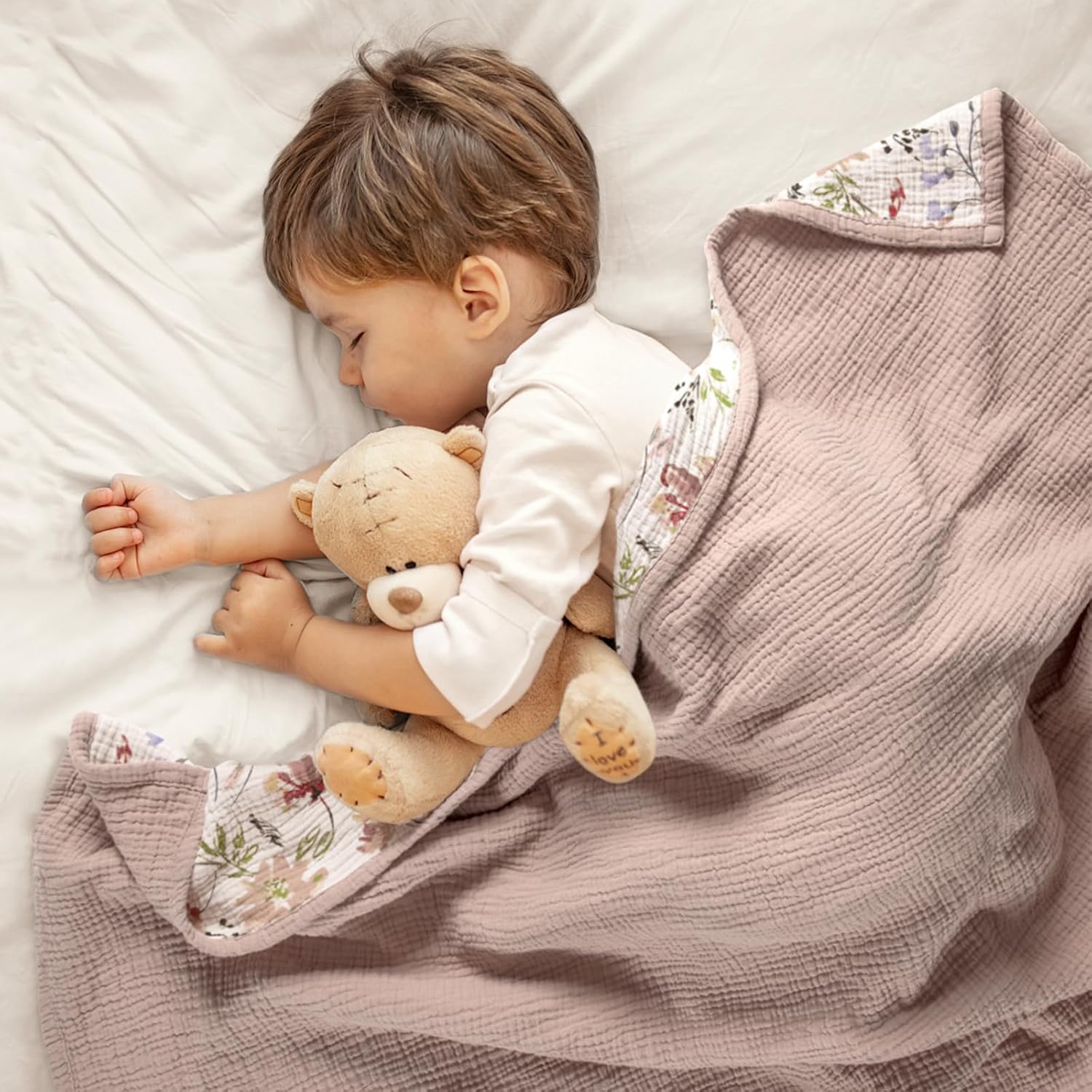 lulumoon Muslin Blanket Baby for Girls: Cotton Crib Blanket with Wildflowers - Soft Lightweight for Daycare 47"x47"(Sand Floral) - Image 8