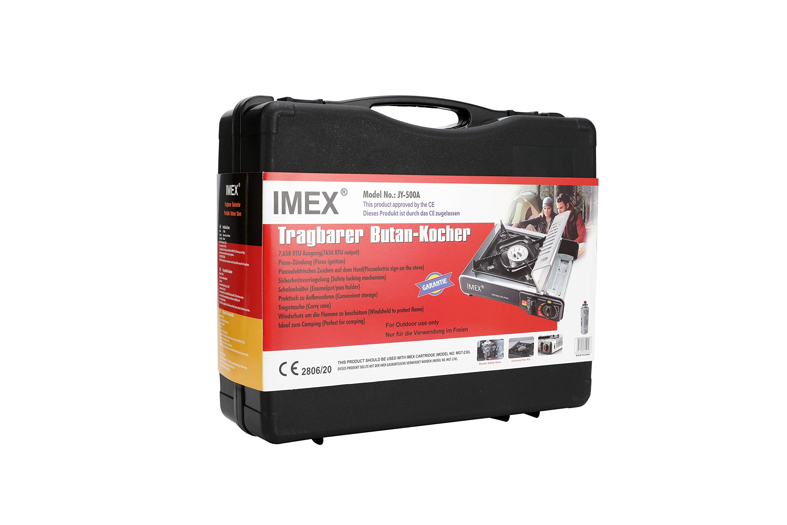 Imex tragbarer Gaskocher 2,2 kW, Campingkocher mit Tasche, geeignet für den Einsatz im Camping, Outdoor, Auto, Wohnwagen, automatische Piezo-Zündung