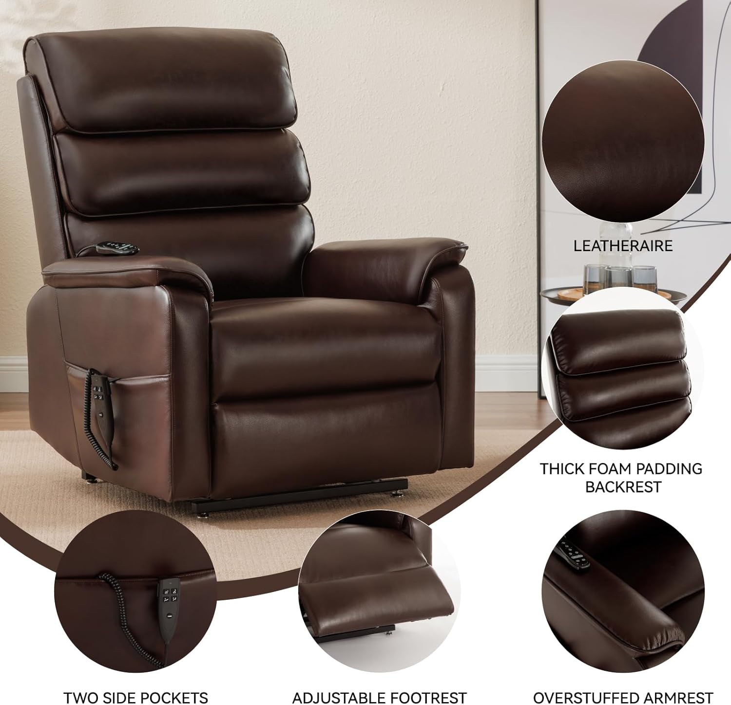 cinkehome Dual Motor Power Lift Chairs Recliner for Elderly, Small Lay Flat Power Lift Recliner with Massage Heat, Infinite Position, High Back, Remote Control