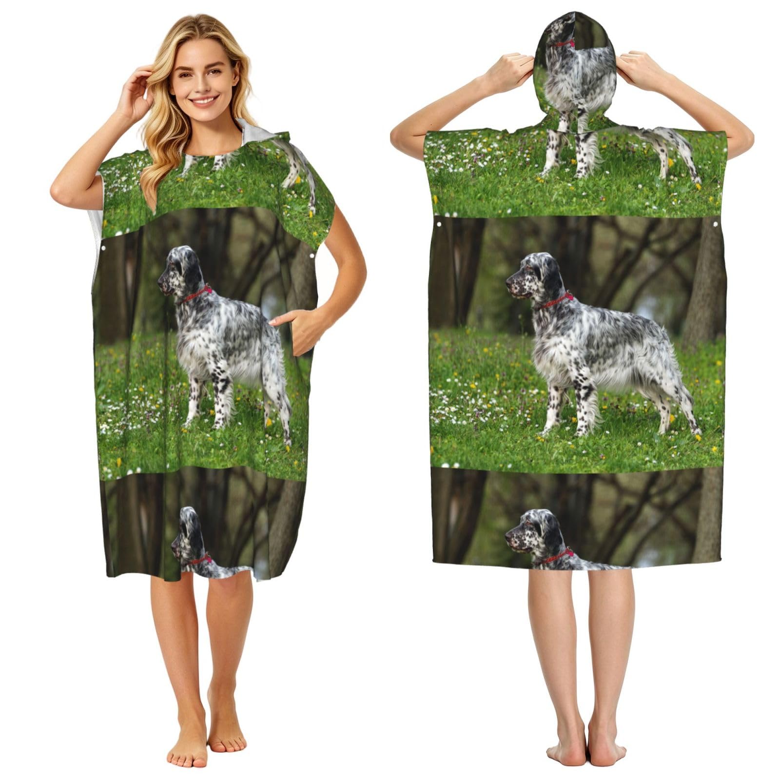 Poadnly English Setter Lawn Pets Dogs English Setter, Adult Hooded Beach Towel 90 x 110 cm,Changing Bath Robe, Surf Poncho Towel For Women Men