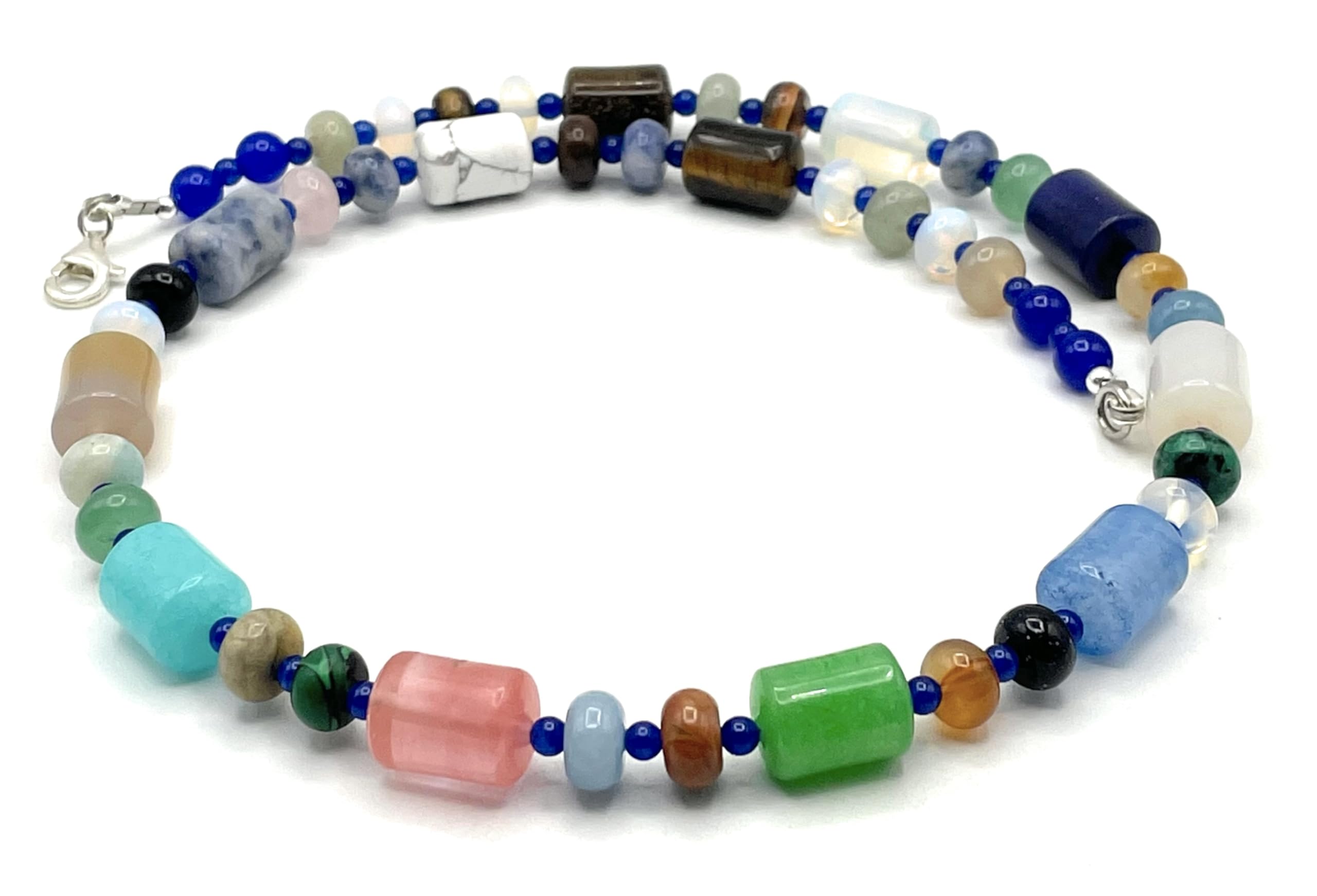 Multi-Edelstein-Halskette, Choker aus massivem Stein, italienischer moderner Schmuck, 925 Sterling Silber, Weihnachtsgeschenk für sie, Bijoux Made in Italy