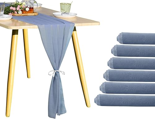 YMHPRIDE 6 caminos de mesa color azul polvoriento camino de mesa de gasa de 10 pies 28 x 120 pulgadas para bodas bodas bodas bodas despedidas de