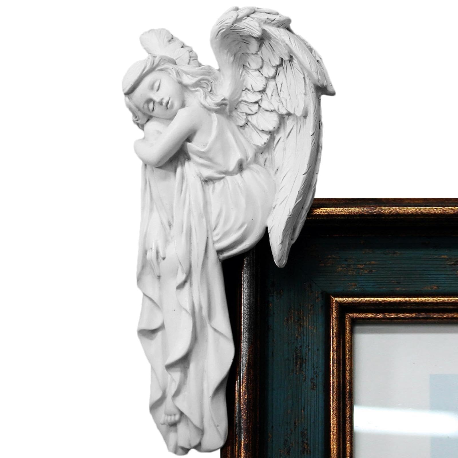 Ángel durmiendo decoración de pared, decoración de esquina de la puerta, ángel durmiendo arte de pared – Figuras de ángel durmiendo de resina, decoración de esquina de puerta, alas de ángel,