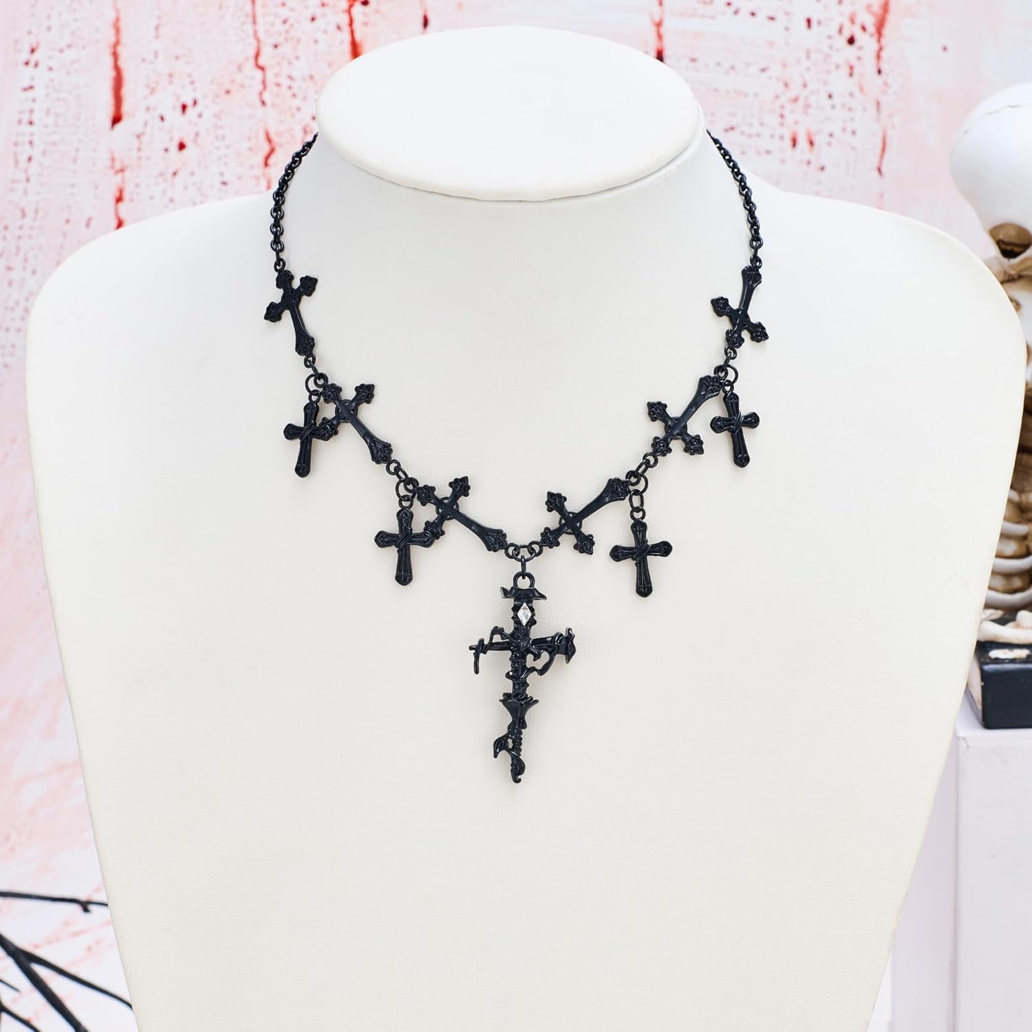 Vintage Layered Gothic Cross Necklace for Women Punk Black Halloween Witch Cross Necklaces Goth Emo Grunge Vampire Necklace Costume Jewelry - Image 6