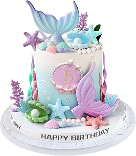 21pcs Mermaid Cake Topper - Mermaid Tail Cake Decorations with Seaweed S...