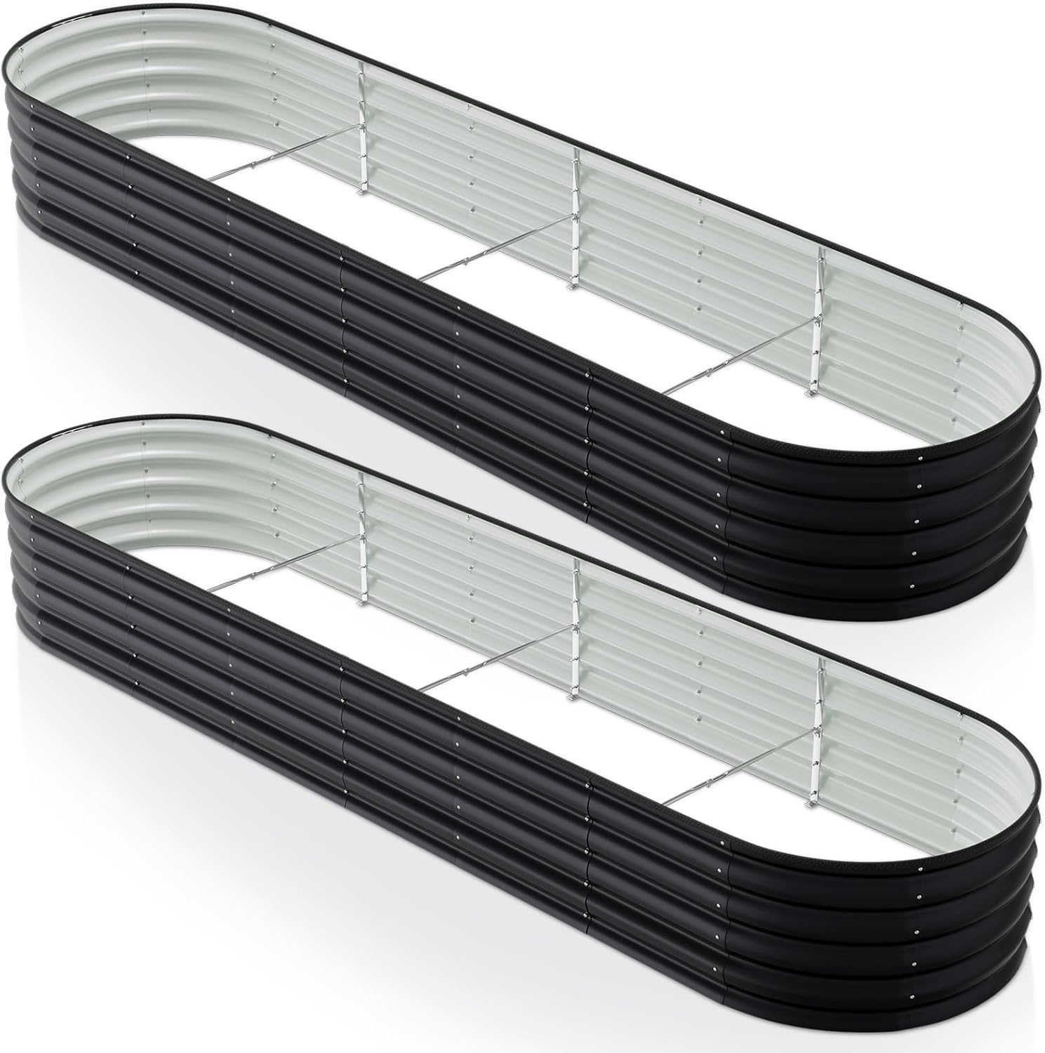 Warmiehomy 2 Packs 320x80x42cm Extra Large Raised Garden Bed Kit, Metal Planter Box Outdoor with Reinforced Rods, Rounded Galvanised Bottomless Large Raised Flower Beds for Garden Plants, Anthracite
