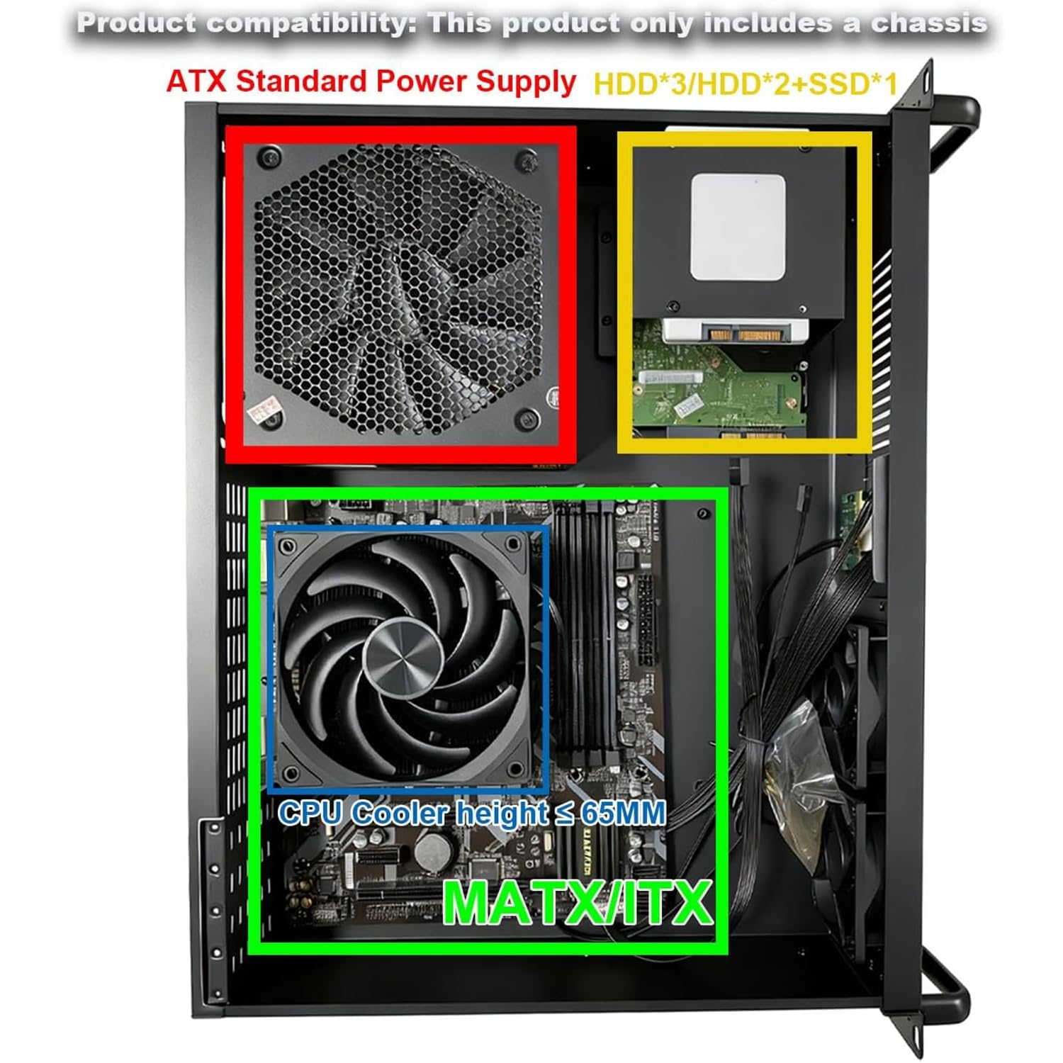 2U Servergehäuse, Rackmount-Gehäuse, SSD, HDD-Schächte, Micro-ATX-kompatibel, 2 x USB 3.0 | Kompatibel mit 5.1x 8.9 cm HDD + 2.5x 6.3 cm SSD, Standard ATX Netzteil und PSU Airflow, für Server-Racks, Rechenzentren