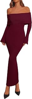 Women's Off The Shoulder Sweater Dress 2025 Formal Long Sleeve Bodycon Maxi Wedding Guest Dresses Fall Outfits