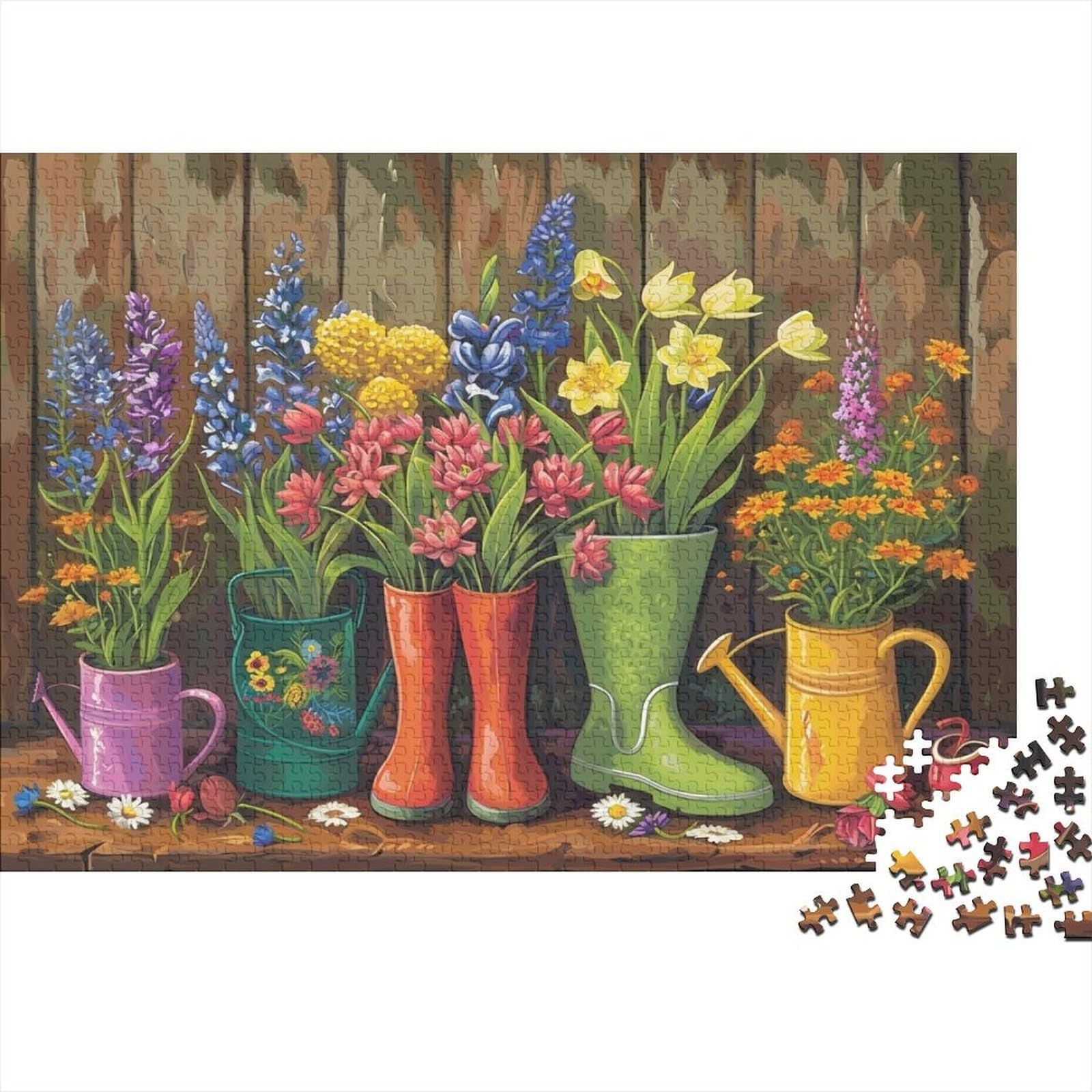 Garden Flowers 1000 Piece Jigsaw Puzzle Paper for Adults Rain Boots Puzzle Game for Family Relaxation 38x26cm/1000pcs — image 1