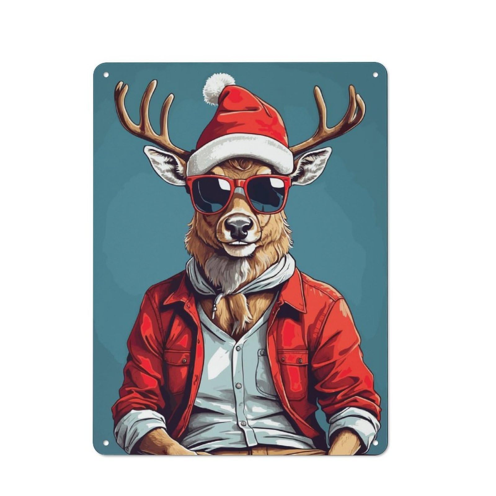 Junmoney Deer Christmas Retro Tin Sign 40X30cm For Garage Or Workshop, For Furnishing A New Garage And Workshop With Retro Decor