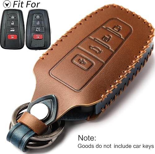 Miniatura 2 de Yxiertnr Funda de cuero para llavero Toyota con llavero de cuero para Camry RAV4 Highlander Corolla 2018-2023, 4 Botón-marrón