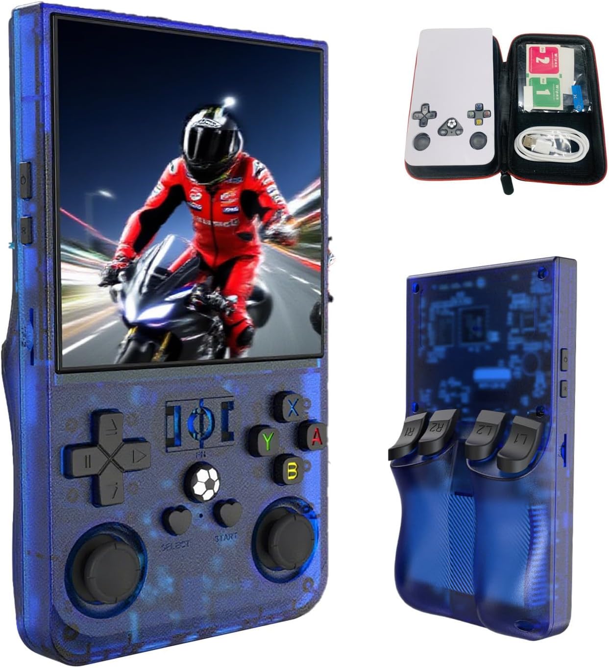 R36MAX Retro Gaming Console, 4-inch HD IPS Screen Handheld Game Consoles with 4000mAh Battery, Linux System Handheld Emulator Console with 30+ Emulators and Built-in 128G TF Card (Blue)