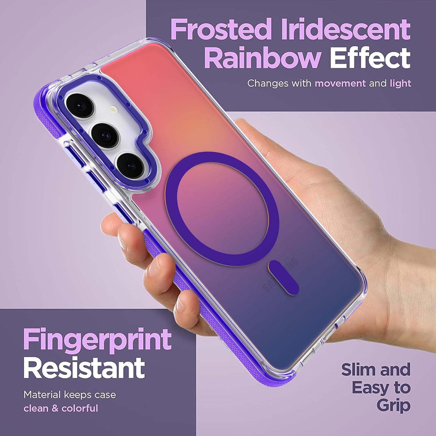MOWIME Magnetic Case for Samsung Galaxy S23 Plus [Compatible with Magsafe] [Cute Fashion Fluorescent Design] [1 Screen Protector] Slim Translucent Matte Case for Galaxy S23 Plus 6.7", Purple - Image 4