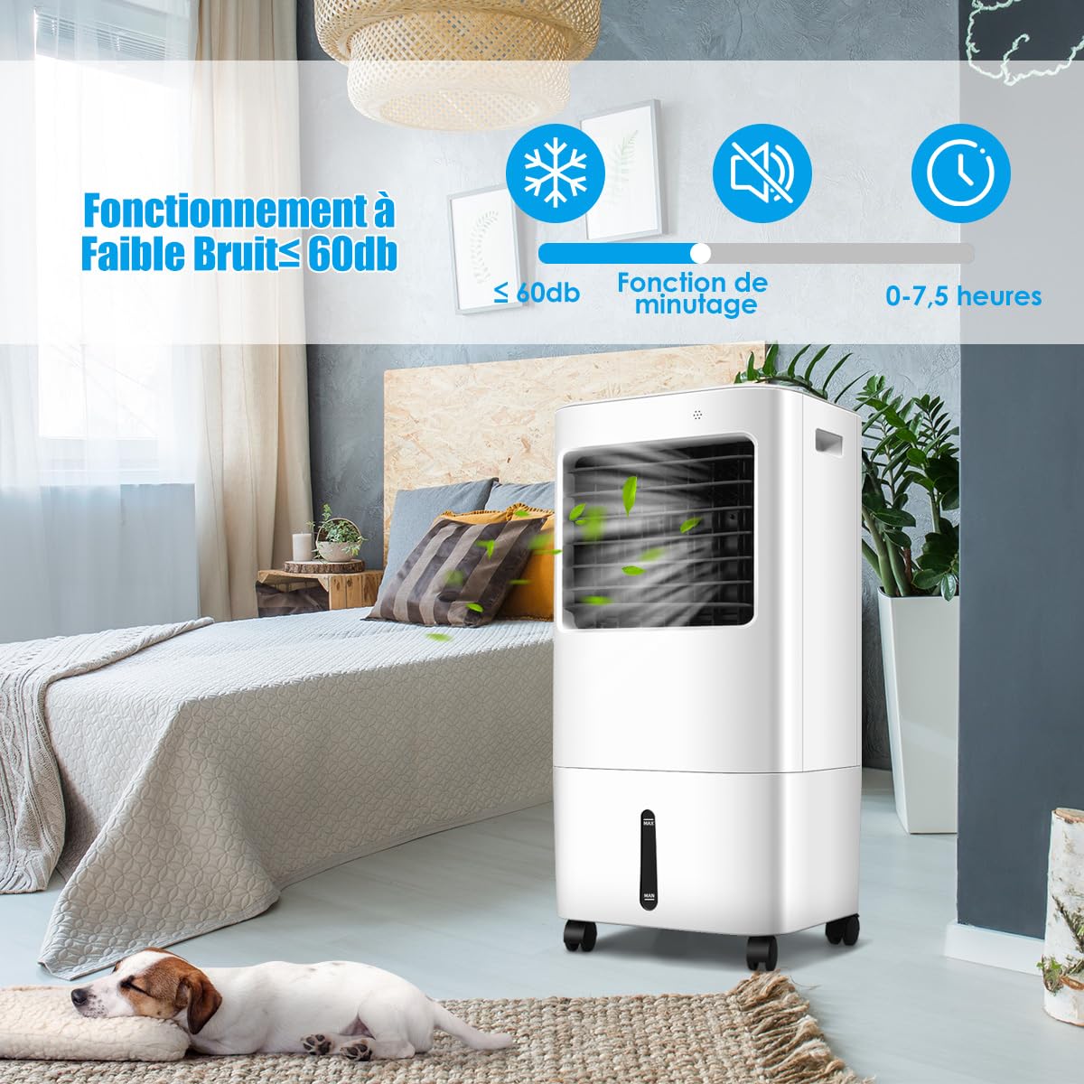 GOPLUS Rafraichisseur d’Air 4 en 1 avec Télécommande, Ventilateur Portable Mobile Sans Évacuation, Réservoir d’Eau 20L, 4 Vitesse, Refroidissement, Purification, Minuterie 7,5H, Silencieux, Chambre