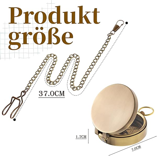 Taschenkompass aus Messing – vollfunktionsfähiger Kompass im antiken Nautik-Design, wasserdicht & tragbar mit 37 cm Kette – Ideal für Wandern, Outdoor, Camping& als gravierbares Geschenk - 3