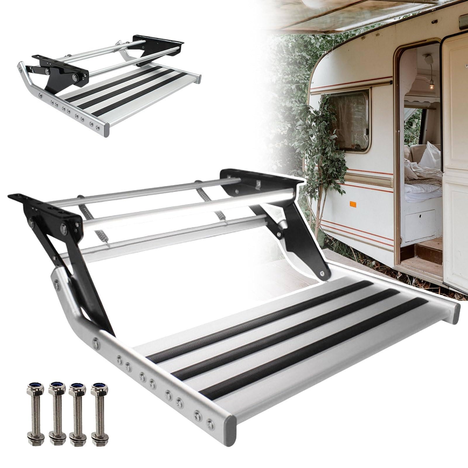 Escalones retráctiles automáticos para RV, despliegue y retracción de energía eléctrica, escaleras de aluminio resistentes para autocaravanas, remolques de viaje, cámper, control remoto incluido