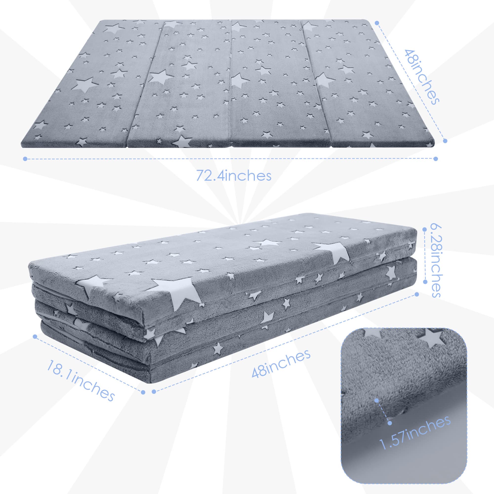 Colchón de suelo para niños grande de 6 x 4 pies, colchón de espuma gruesa para sala de juegos, tapete plegable para gatear para área de juegos infantil 5