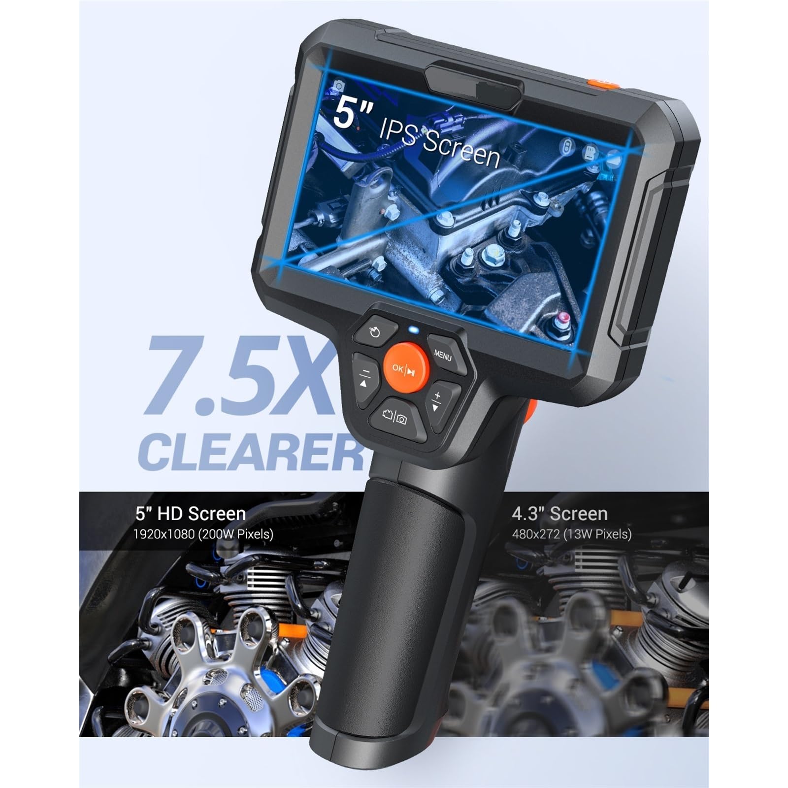 Telecamera per ispezione endoscopio Fotocamera 1080P Schermo IPS da 5 Pollici 7.9mm Periscopio a Doppia Lente IP67 Telecamere endoscopiche per l'industria autom