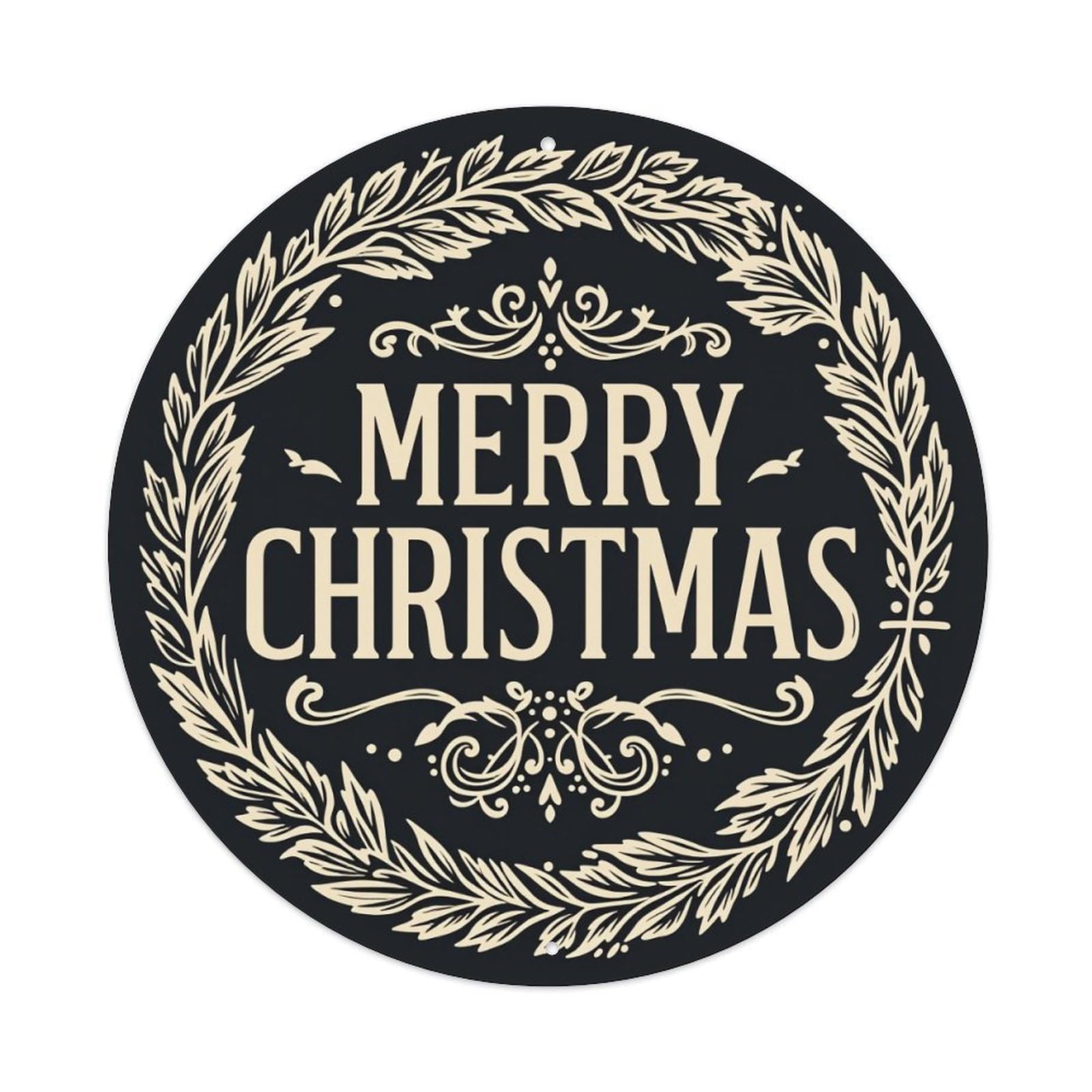 Merry Christmas Wreath Ornament Design Round Tin Sign Vintage Metal Poster Retro Bar, Home, Man Cave, Kitchen, Laundry Room Wall Art Decor Gift 8x8In