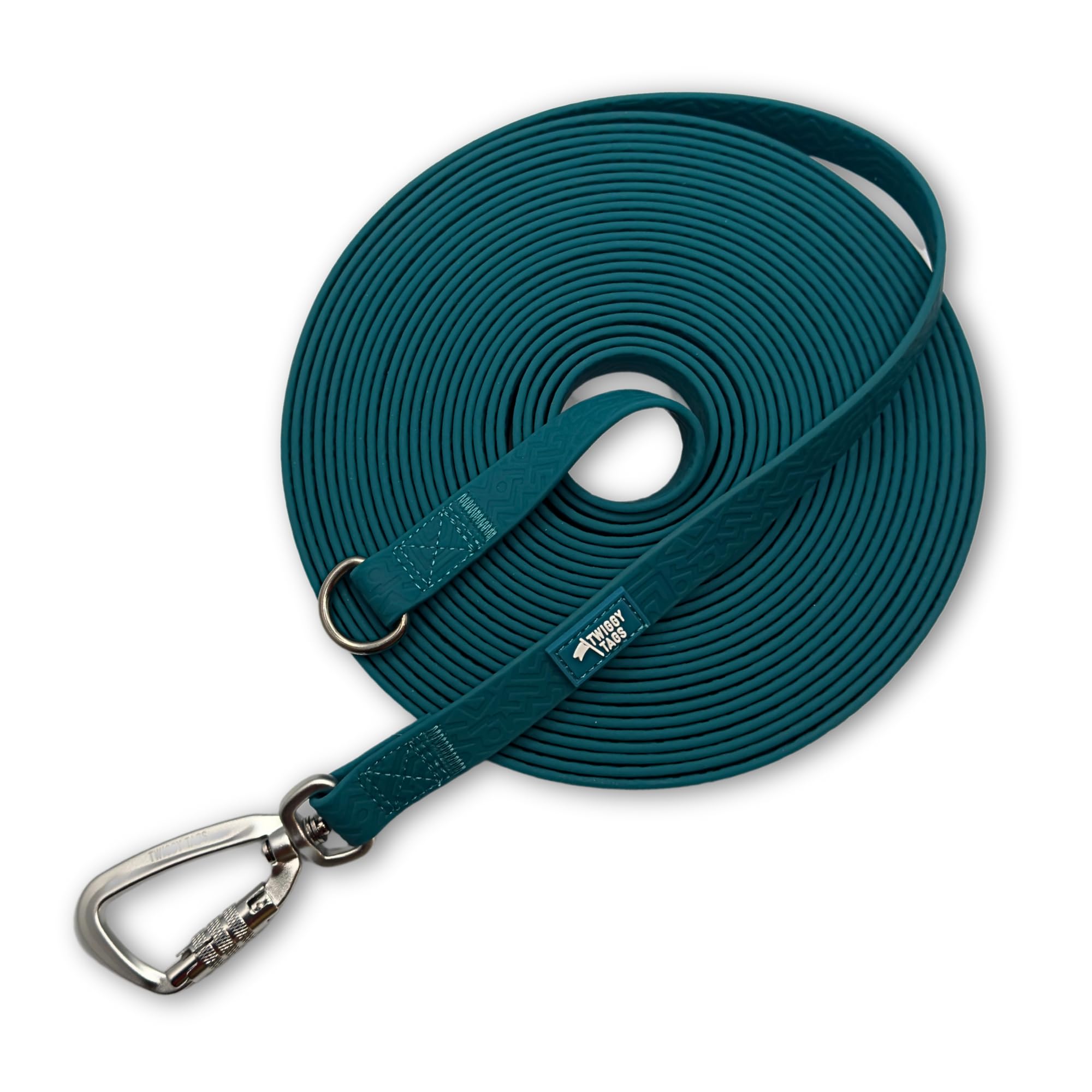 Twiggy Tags Tidal Dog Training Longline | 100% Waterproof Dog Lead Easy Clean | Locking Carabiner, Durable | Suitable For All Dog Breeds | Wipe-Clean, Stink-Proof | 5m | Azure Teal Blue