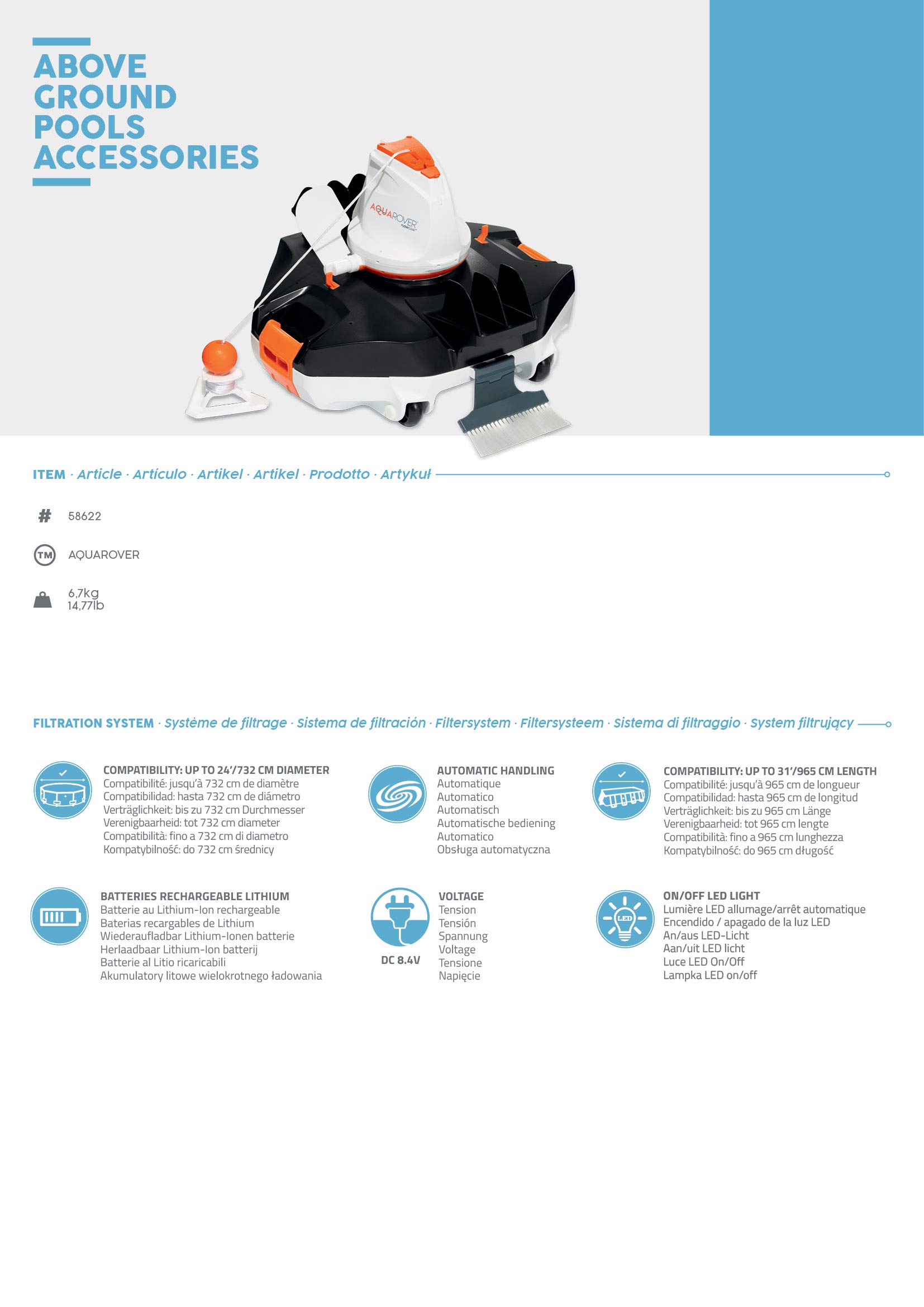 Bestway 58622 Robot per pulizia piscina Aquarover