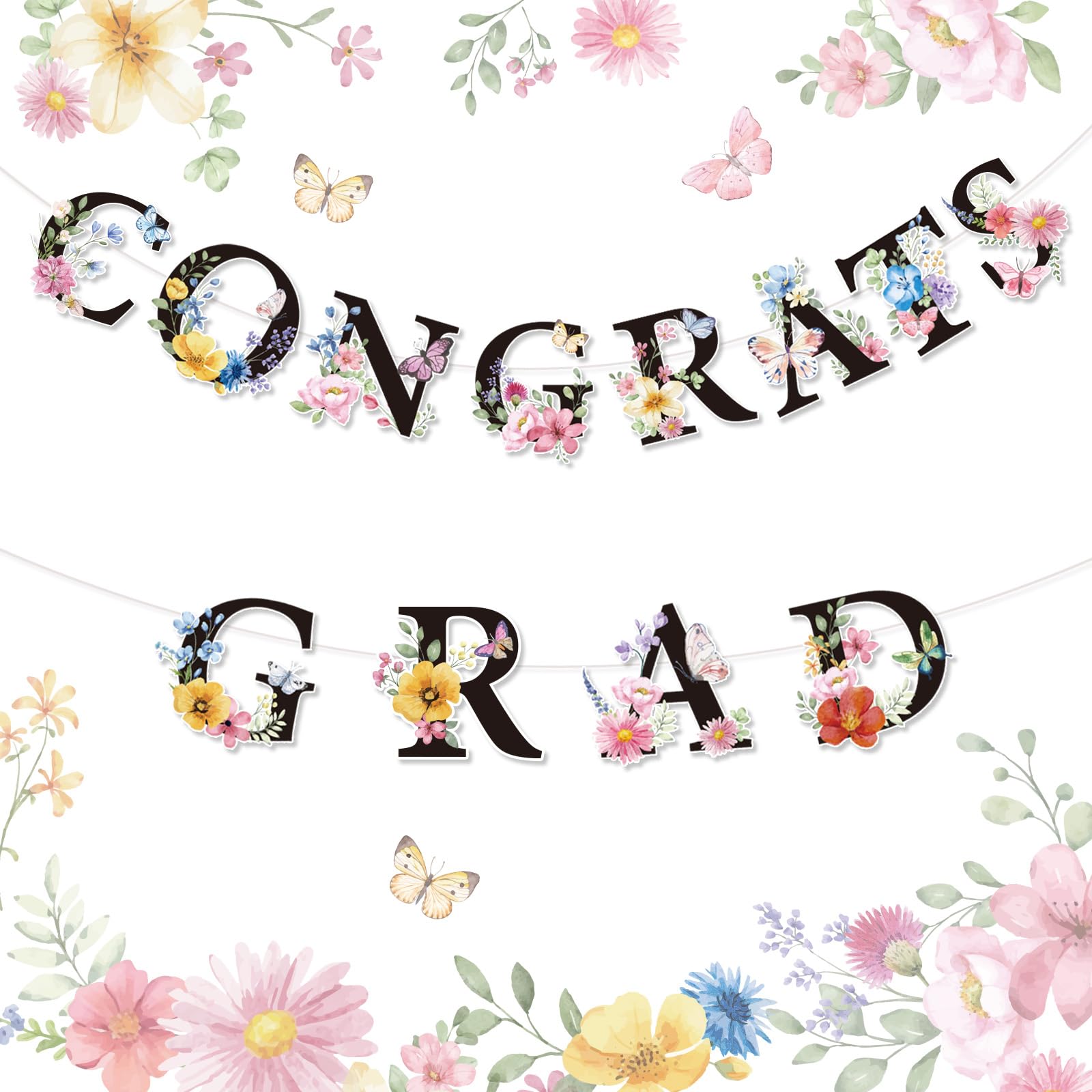 Photo 1 of Wildflower Graduation Party Banner Decorations 2026 Congrats Grad Banner Wildflower Congratulations Banner Floral Graduation Party Decorations for High School College Congrats Grad Supplies