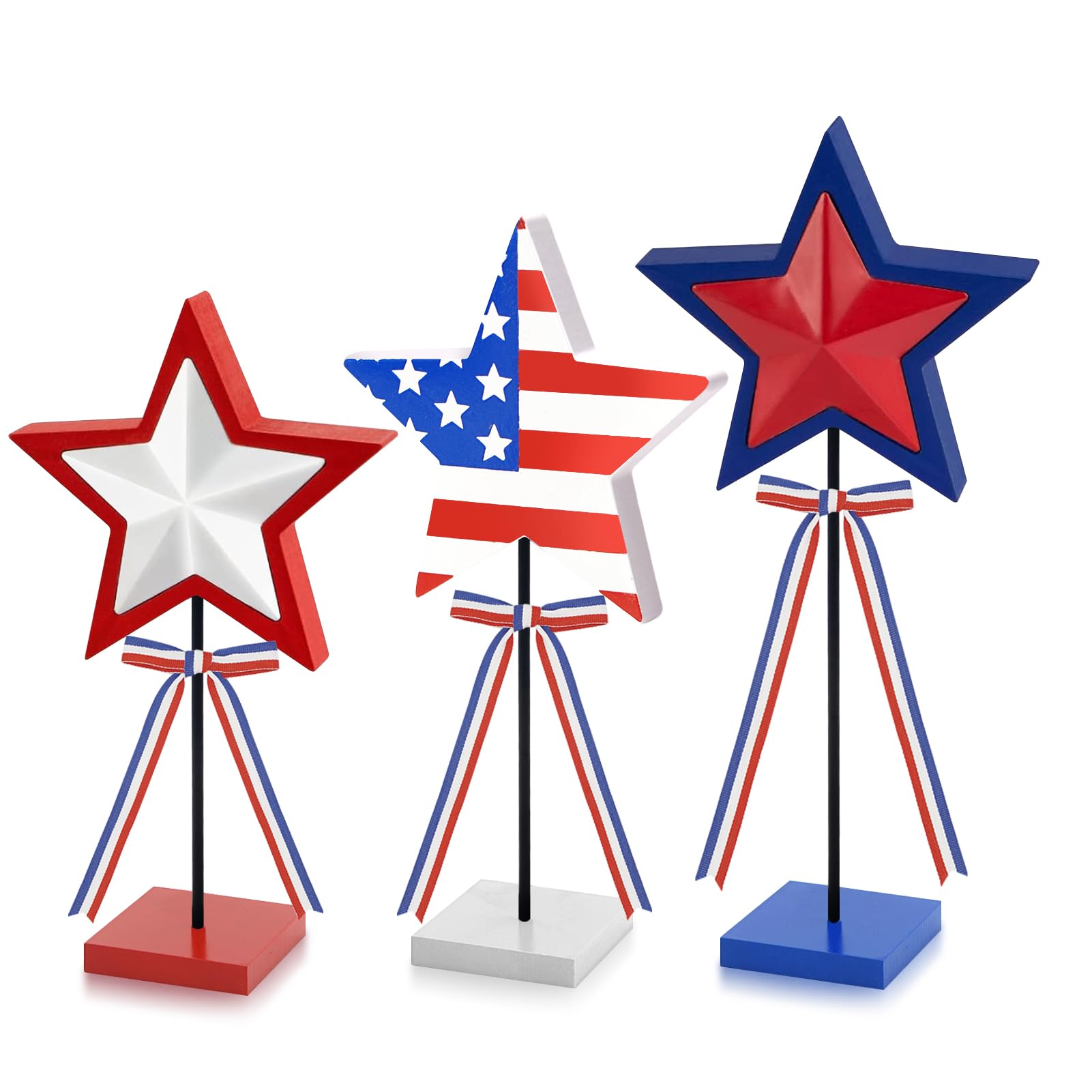 4th Of July Wooden Star Signs Decorations - 3 Pack Freestanding Tabletop Decor - View #9