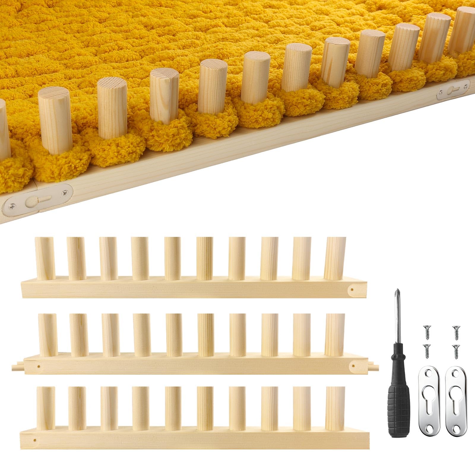 Chunky Blanket Loom Knitting Looms and Boards, Adjustable Size Wooden Loom for Blanket, No Needles Required Hand Knitting Kit for DIY Yarn Craft, Home