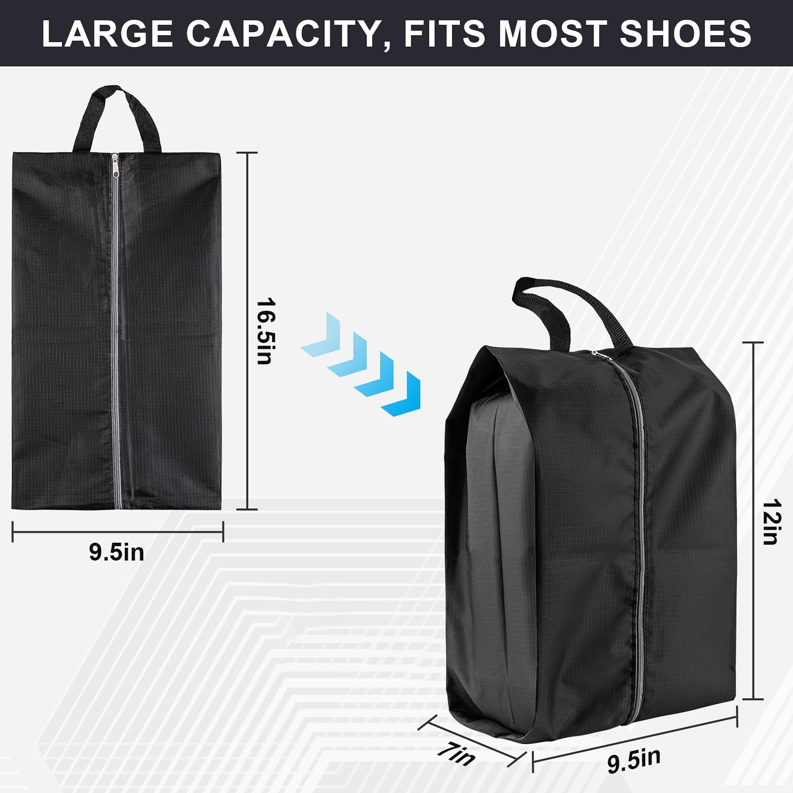 Sacchetti per scarpe da viaggio, confezione da 4 sacchetti per scarpe da viaggio extra resistenti per riporre e imballare, borsa riutilizzabile impermeabile con cerniera liscia, essenziale da viaggio