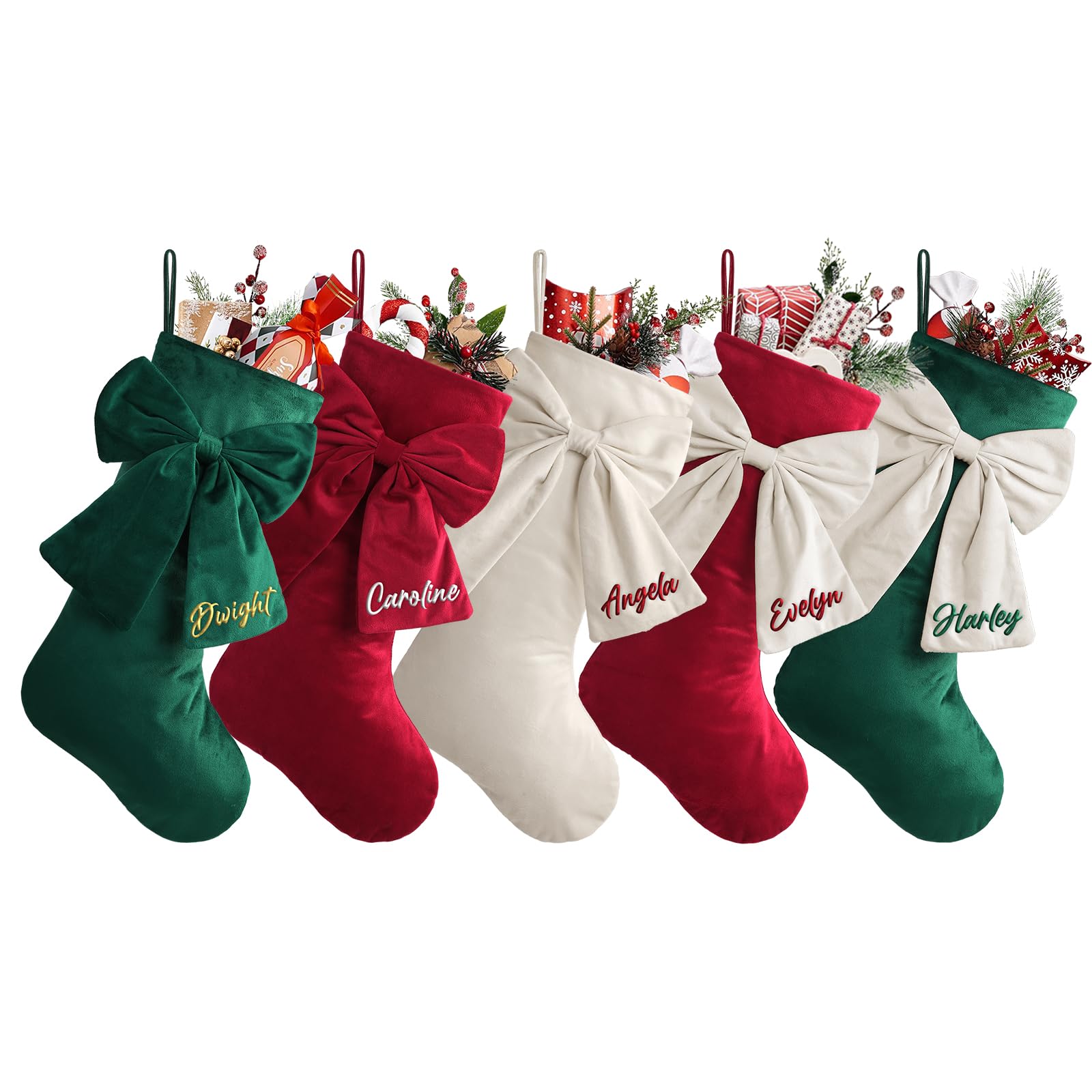 Personalised Bow Christmas Stockings 18" Large Knit Xmas Hanging Stocking