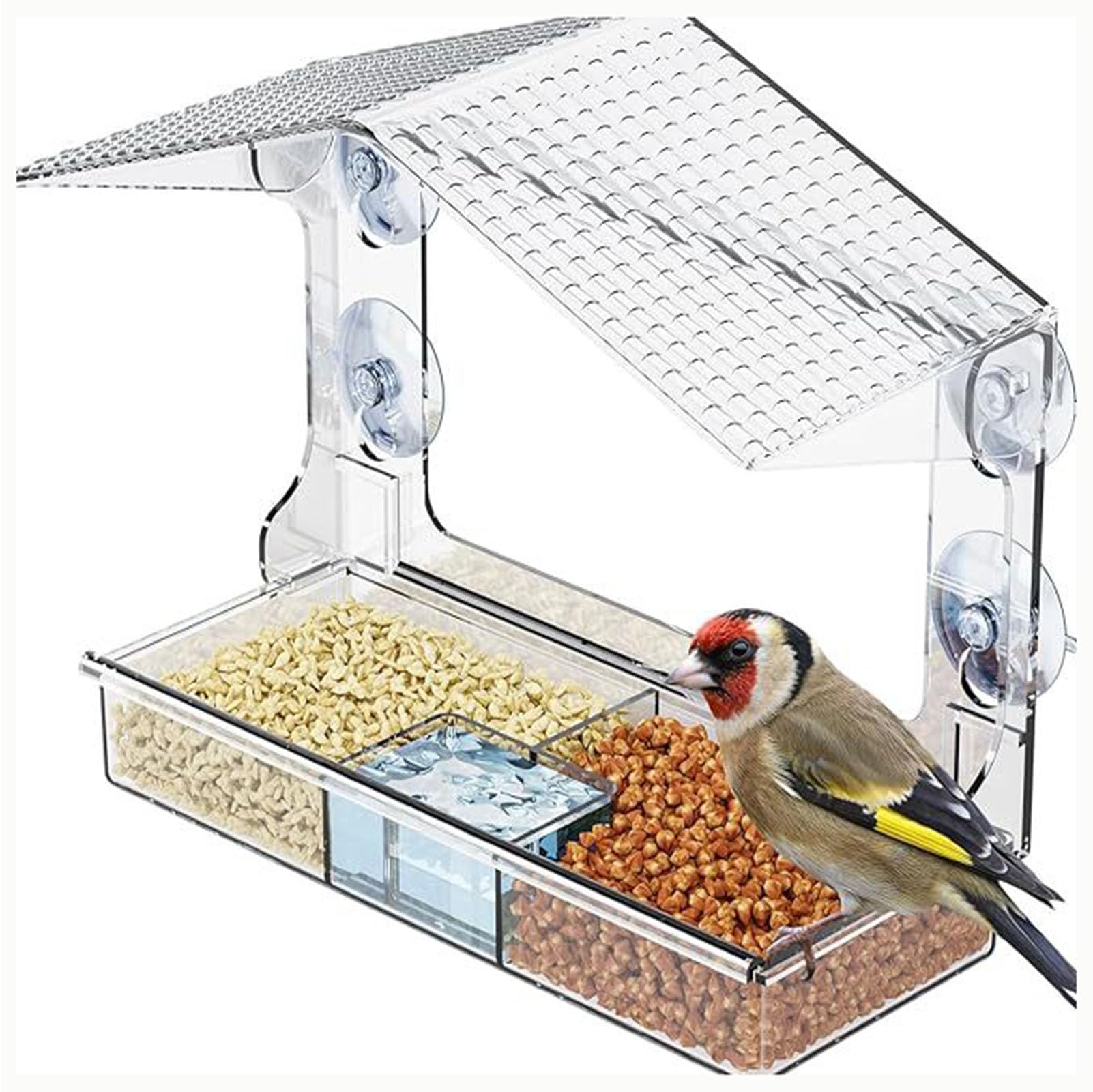 Comedero para pájaros de Ventana para Exteriores, comedero con ventosas, casita de plástico Transparente con ventosas de Alta Resistencia, Ideal para Exteriores,C