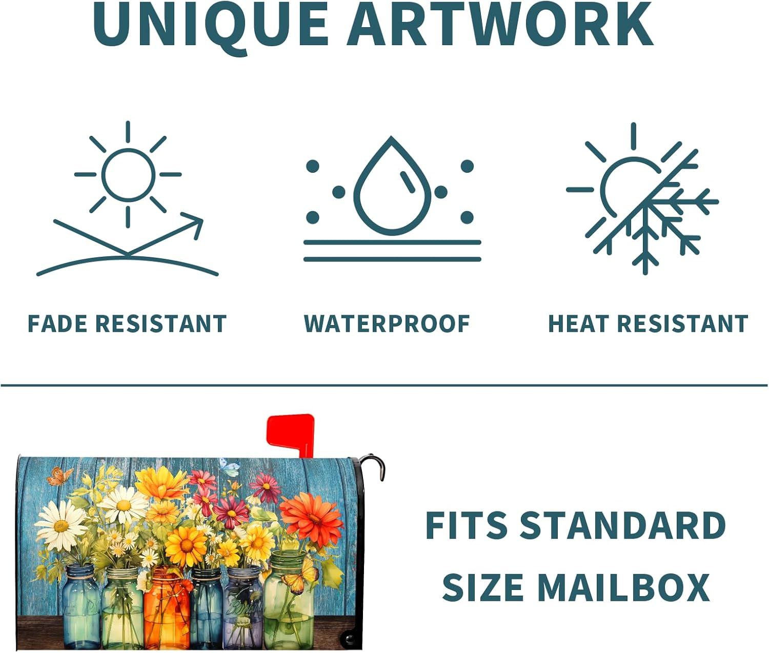 Farm Fresh Colorful Flowers Spring Mailbox Covers Magnetic Standard Size 18" X 21",Blue Rustic Mailbox Wraps Post Letter Box Cover for Holiday Garden Yard Decor