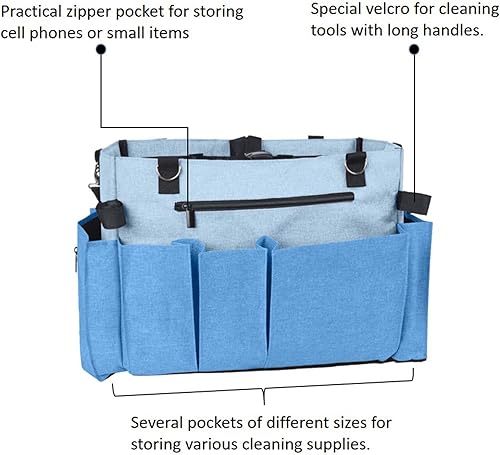 Miniatura 2 de Hauzbara Bolsa de limpieza grande, organizador de limpieza con hombro, bolsa de limpieza para suministros de limpieza, organizador de transporte de