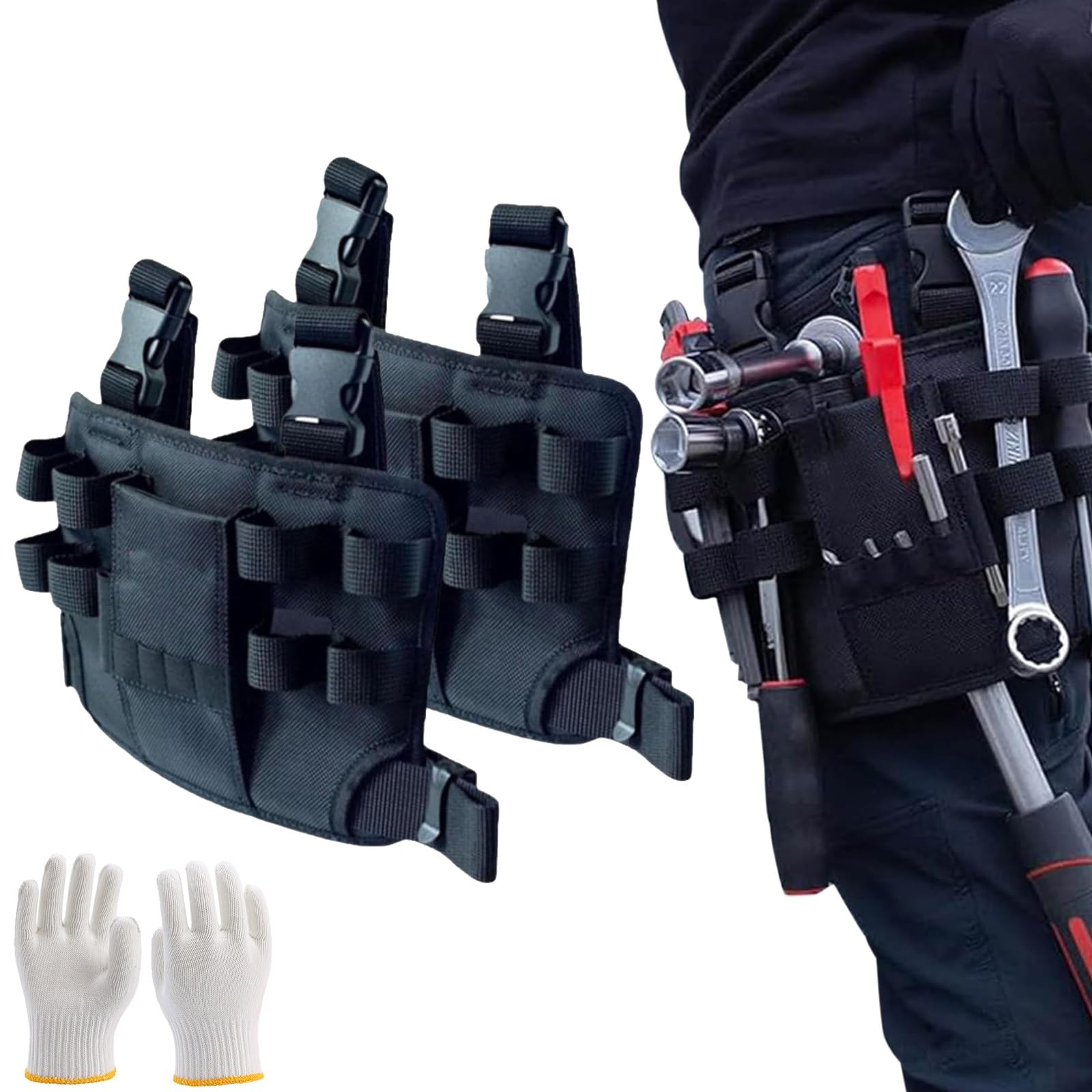 Zdouxuan 2Pcs Elory Holster Z 2.0, Holster Z 2.0 Tool Pouch, Holster Z Leg Tool Pouch, Multi-Tool Electrician Tools Pouch With Leg Tool Belt, Oxford Black Leg Bag, Electricians Tool Pouch(2Pcs)