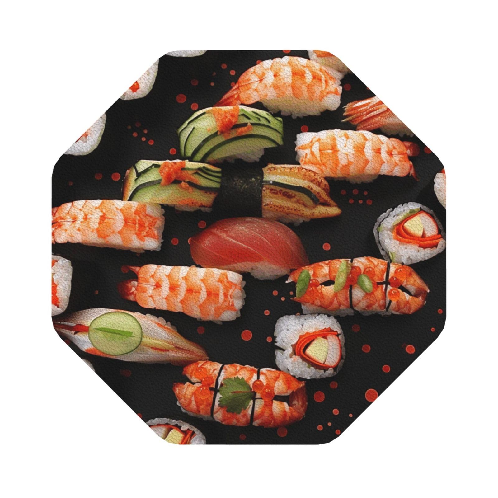 Japanese sushi shrimp Print Leather Coaster Set of 6, Octagon Coasters Table Decorative Coffee Cup Beverage Coasters Wine Beer Bar Coasters for Hot Drinks Table Protection