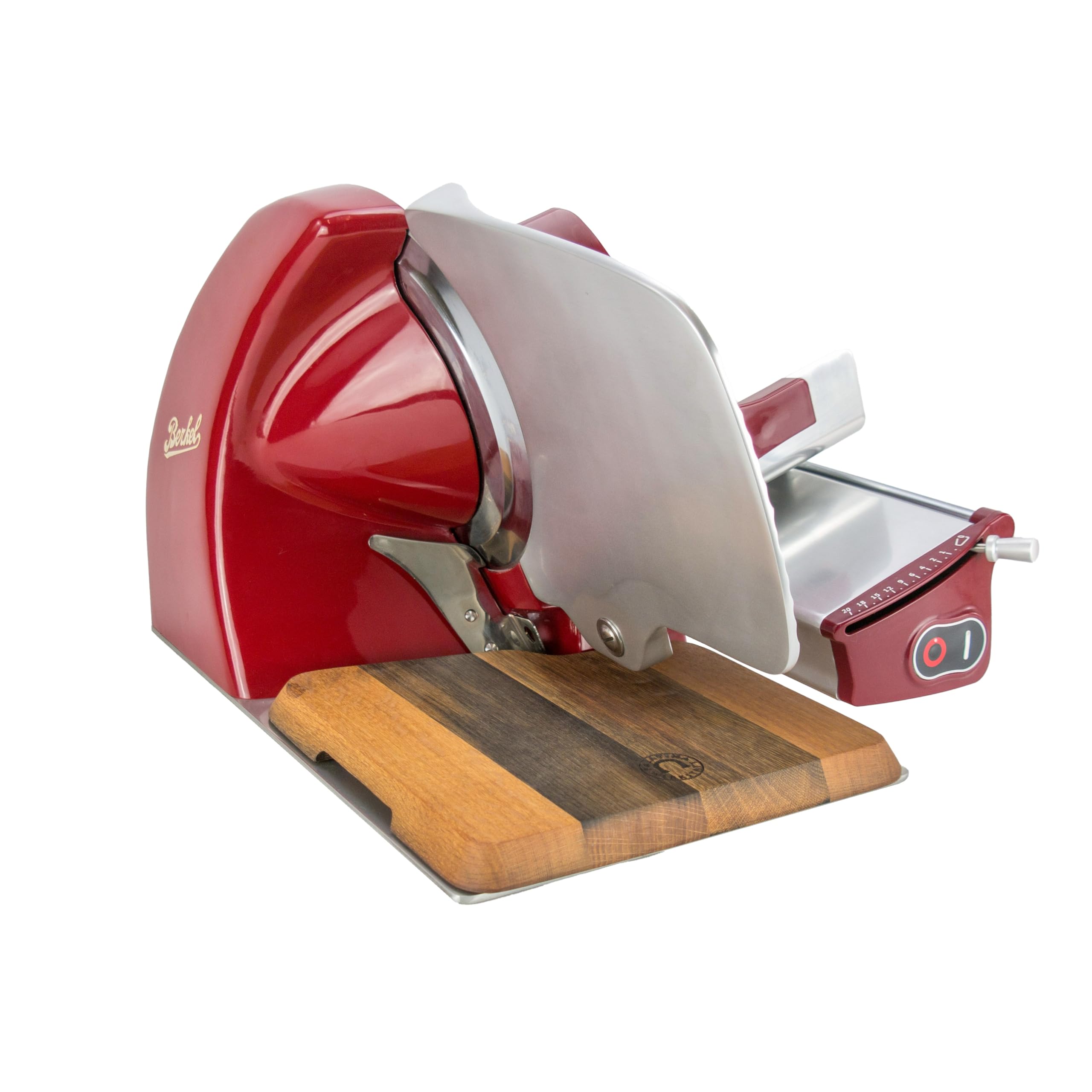 Palatina Werkstatt ® Bundle | Berkel – Tagliapasta elettrica Home Line 250 – Rosso, modello 2022 + tagliere in legno realizzato a mano