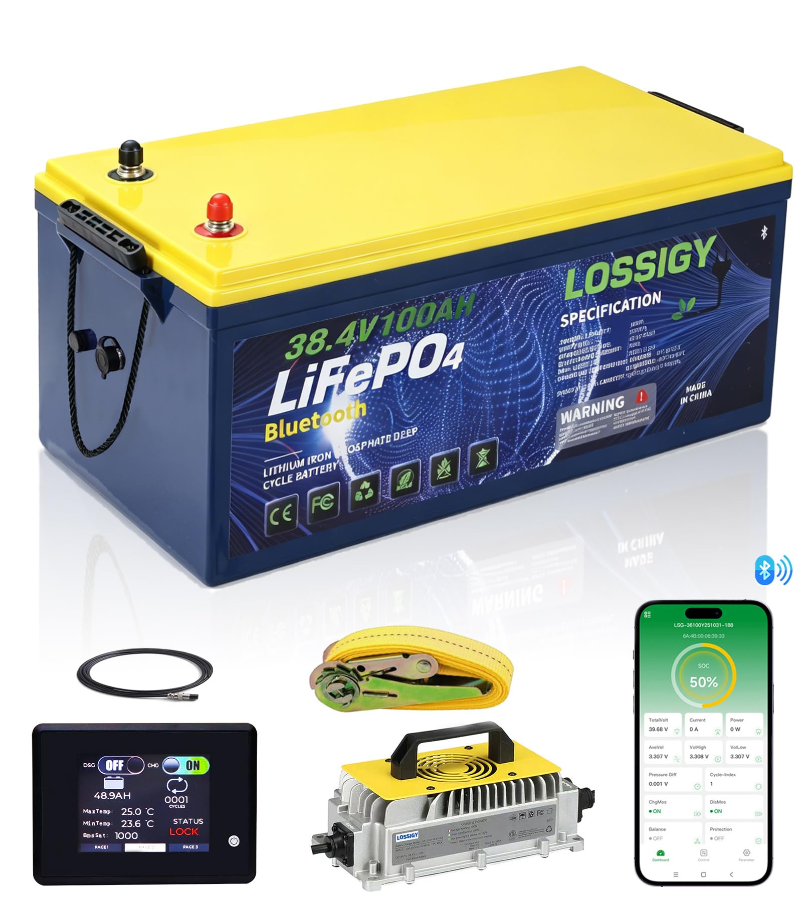 LOSSIGY 36V 100Ah Golf Cart Lithium Battery