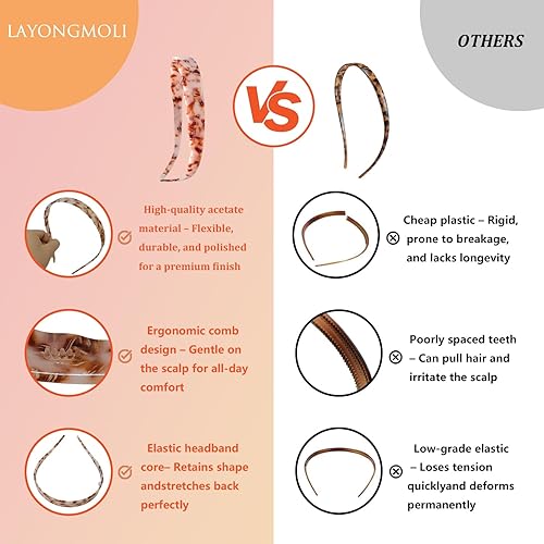 Miniatura 9 de Diademas de acetato para mujer  Diademas finas antideslizantes con dientes, diseño apto para gafas, accesorios para el cabello retro de los años 90,