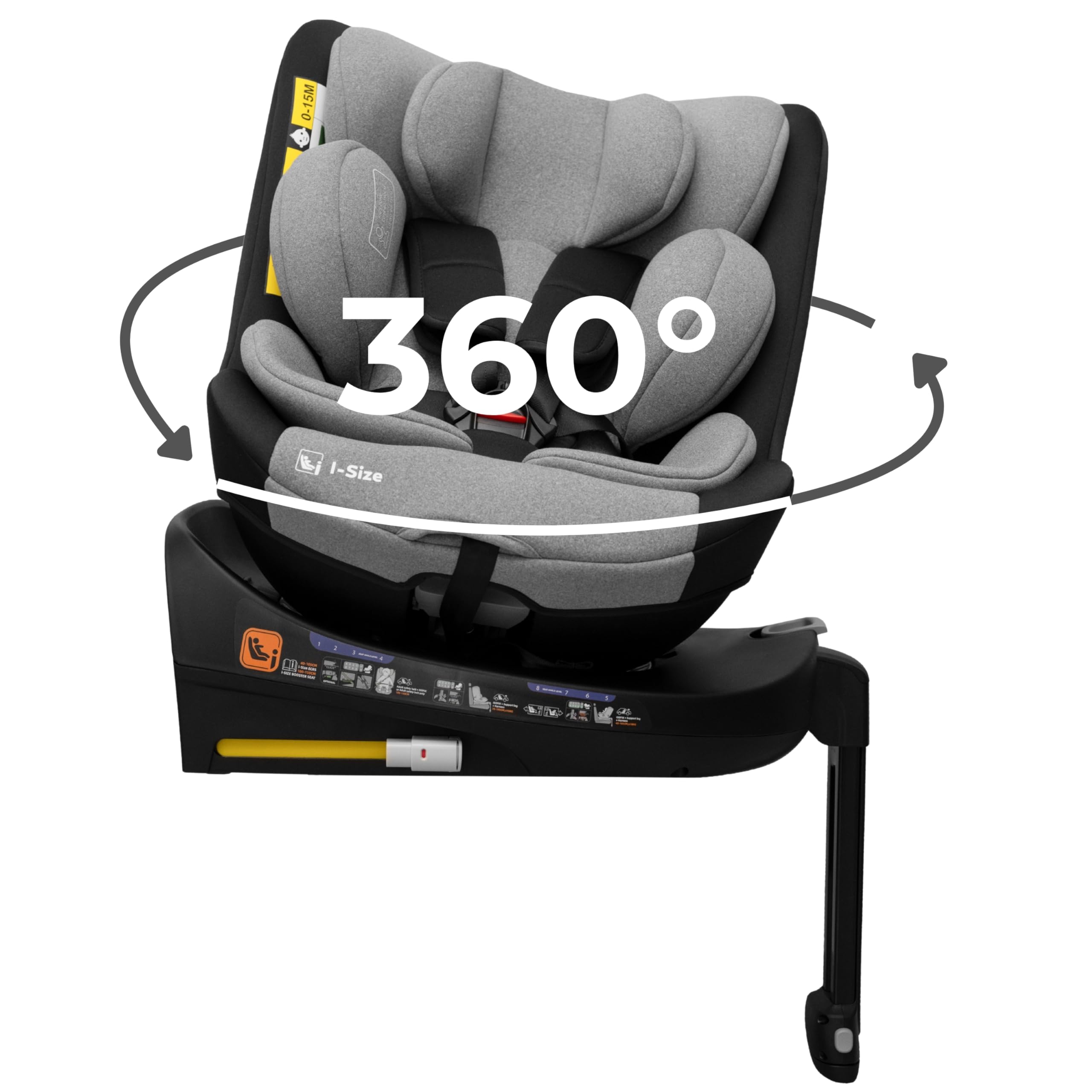 KidsZone Seggiolino Auto 0-36 kg Isofix Girevole 360° - 0-12 anni Gruppo 0/1/2/3 40-150 cm i-Size - Schienale Reclinabile In 8 Posizioni, Regolazione Del Poggiatesta (24 Cm)
