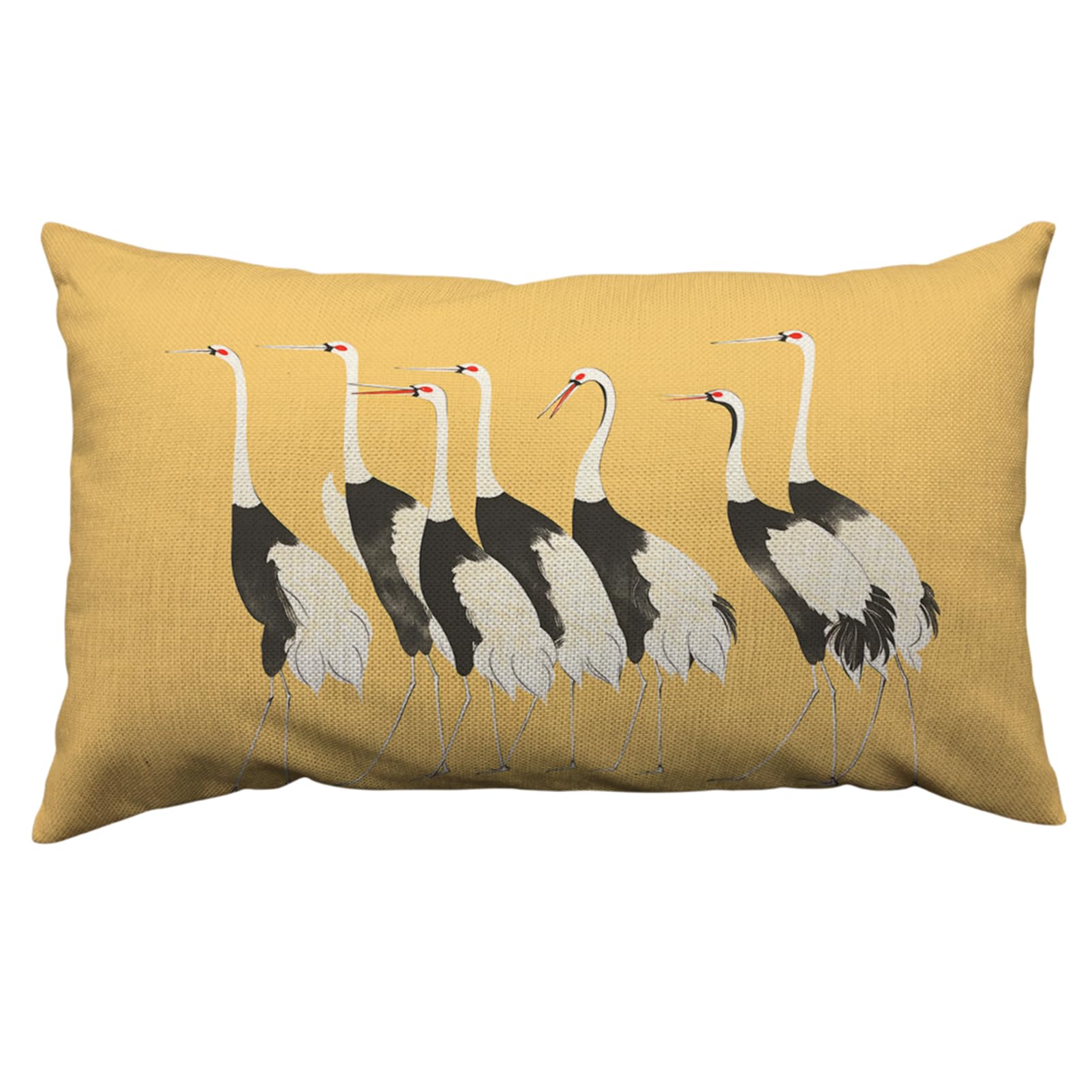 Orythyra Oriental Crane Group Cushion Cover 30x50cm Elegant Bird Lineup Cotton Linen Pillow Cover Decorative Throw Pillows Farmhouse Decor for Home Cushion Case 12 x 20 Inch