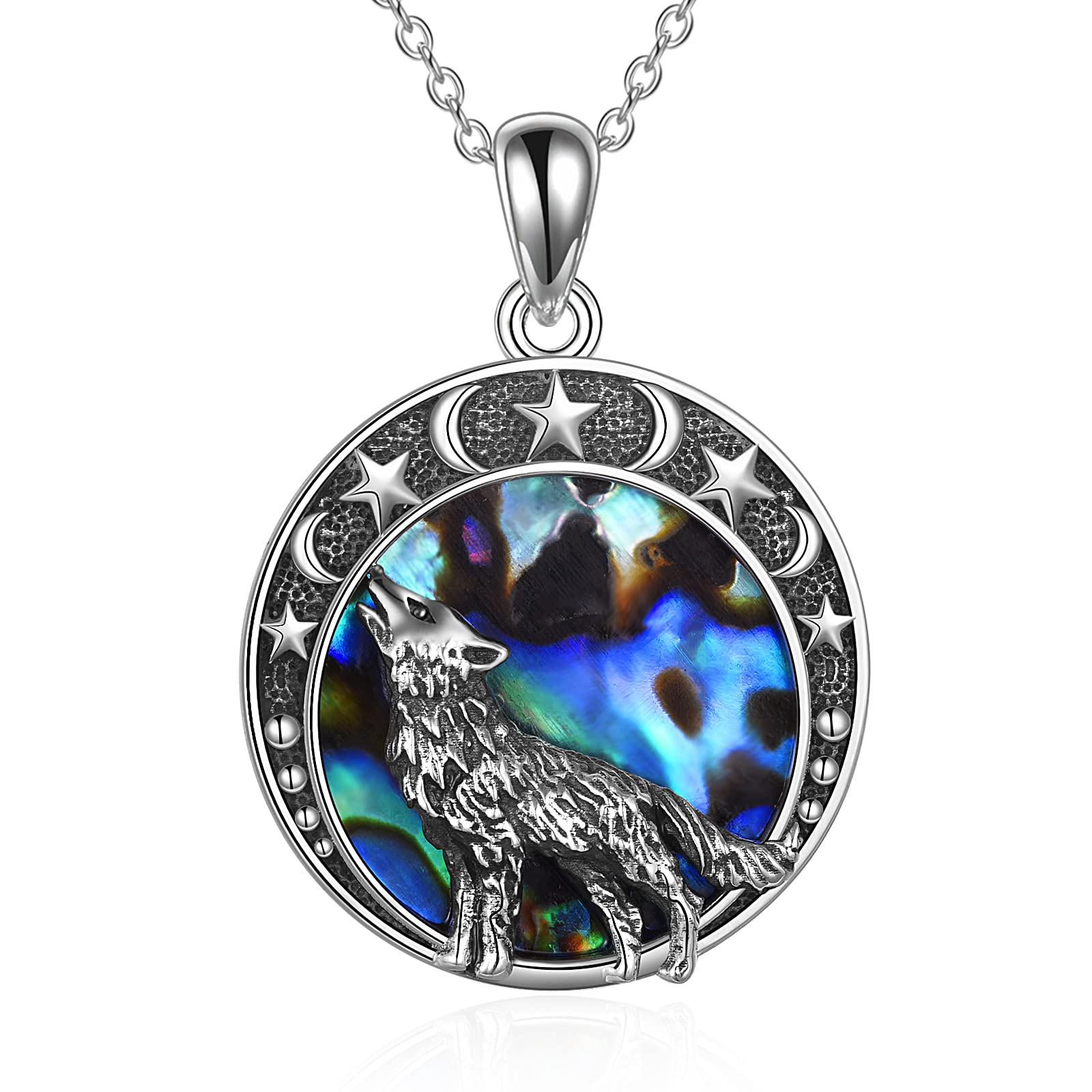 Collar de Lobo, Joyería Para Mujer, Collar con Colgante Vikingo de Luna de Plata de Ley, Regalos Para Hombres y Niñas