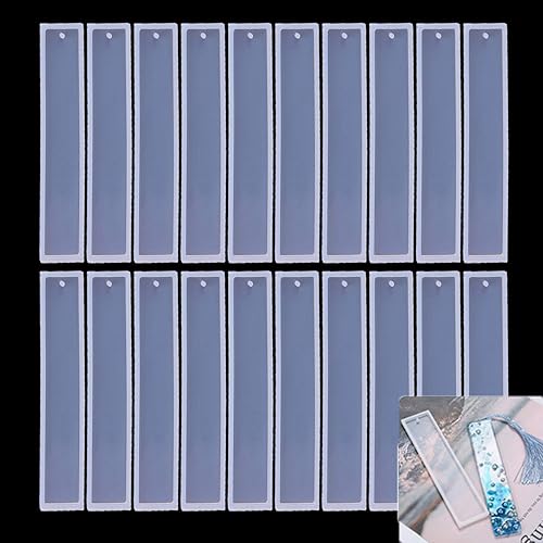 Paquete de 20 moldes rectangulares de silicona para marcapáginas, moldes para marcapáginas de bricolaje, fabricación de moldes de resina epoxi para