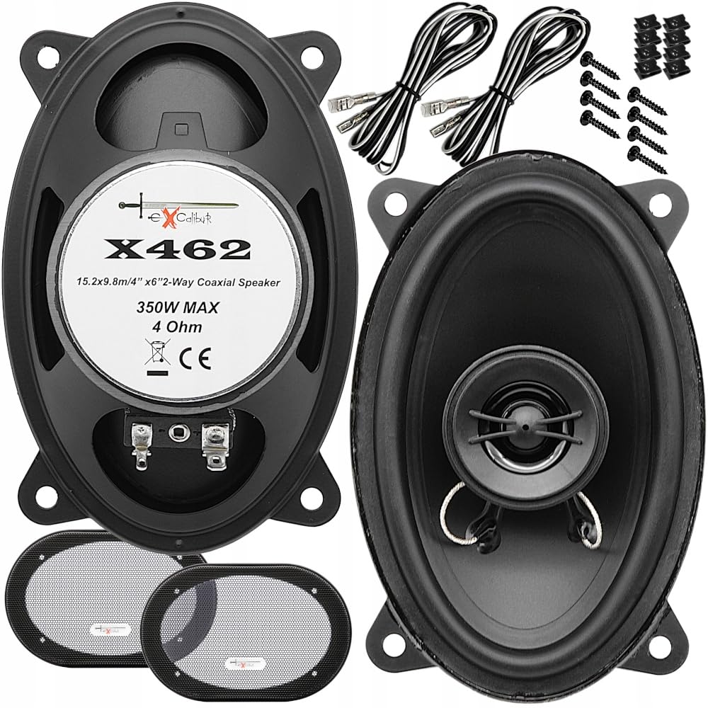 Excalibur X462 Haut-Parleurs Voiture 4x6 Pouces - Enceintes Coaxiales 2 Voies 10x15 cm - Kit Audio Auto Universel Remplacement Porte ou Tableau de Bord - Son Stéréo 4 Ohm Paire Noir