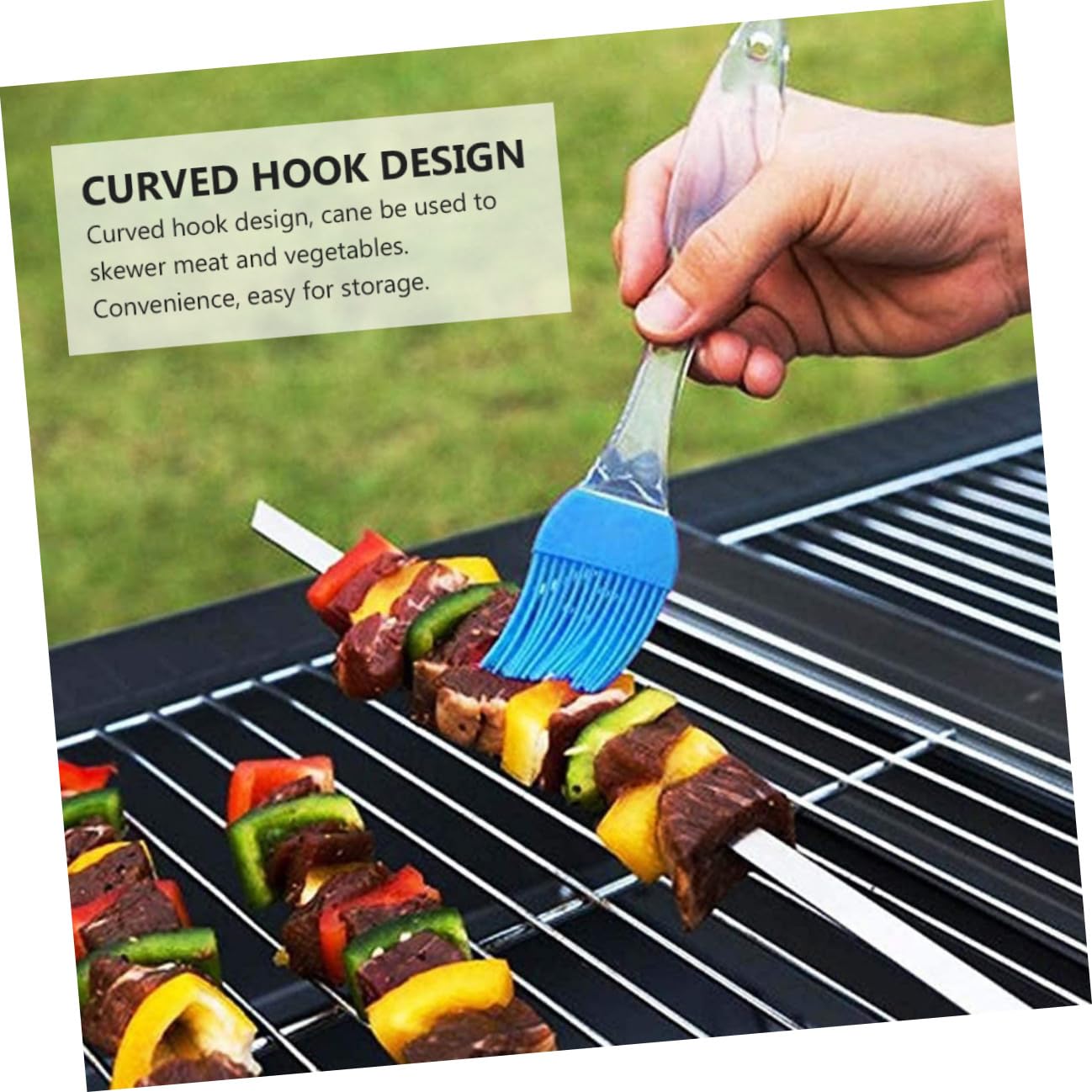 Spiedini Design Sottile e Gancio Curvo 10 Pezzi o in Metallo Inossidabile per Barbecue Riutilizzabili e Comodi da Impugnare per Utilizzo all'Aperto
