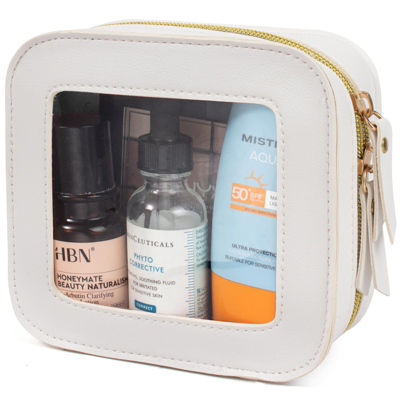 LETGO Mini Makeup Bag,Clear Makeup Bag Cute Travel Makeup Case Pouch Purse Essentials Car Accesories for Women,Travel Essentials Organizers (White,