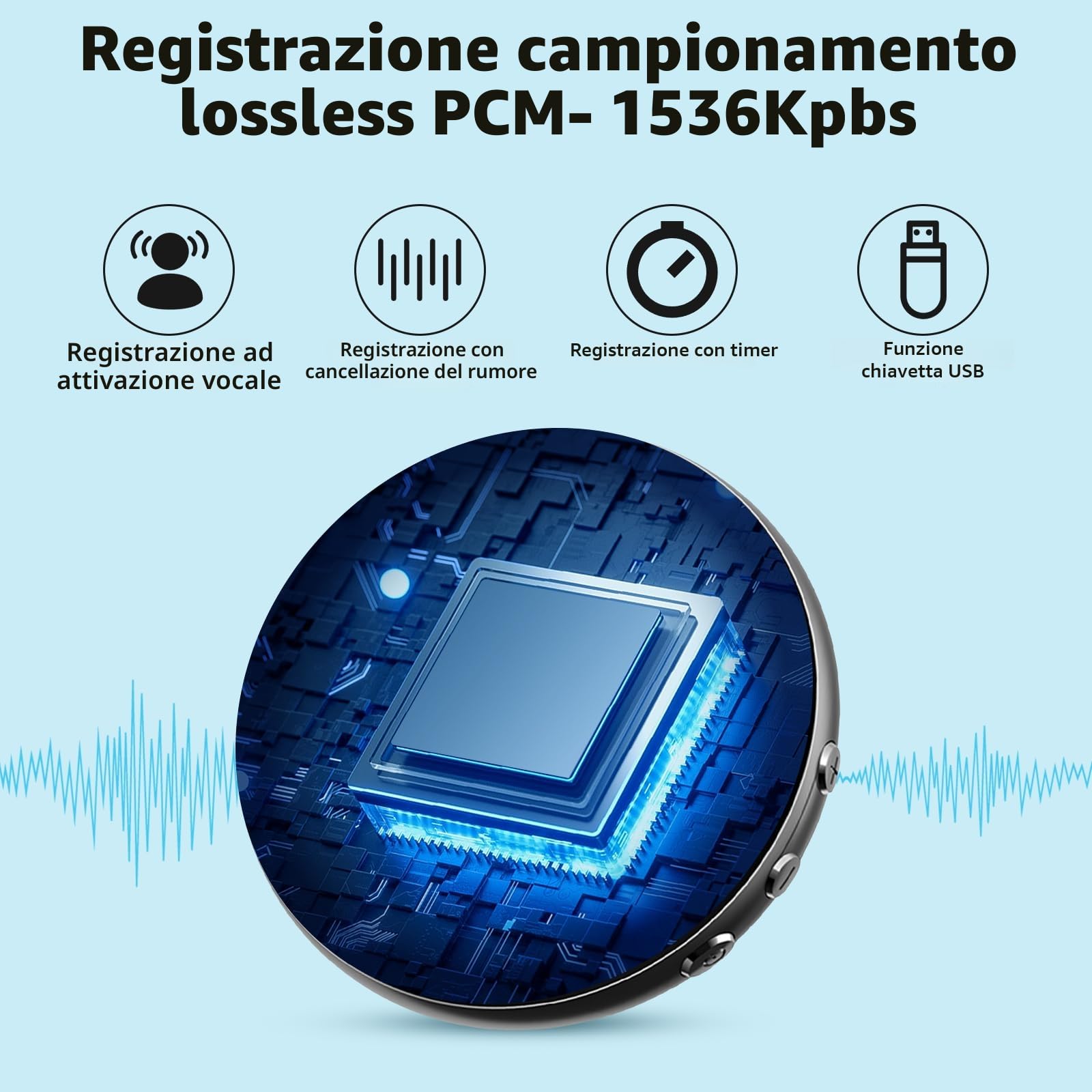 64GB Registratore Vocale, Mini Registratore Portatile ad Attivazione Vocale Registratori Professionale con Riduzione del Rumore per Università Riunioni interviste, lezioni, corsi conferenze